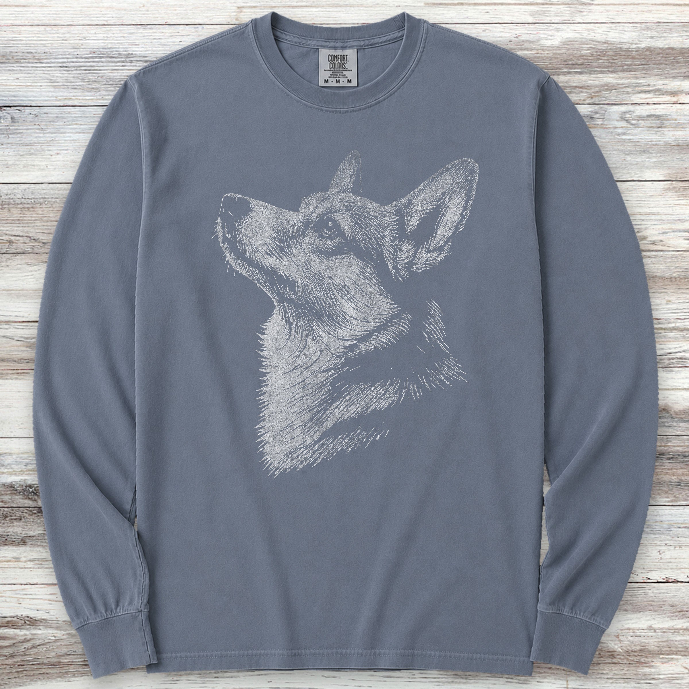 Corgi Loyalty Long Sleeve Tee - Blue Jean