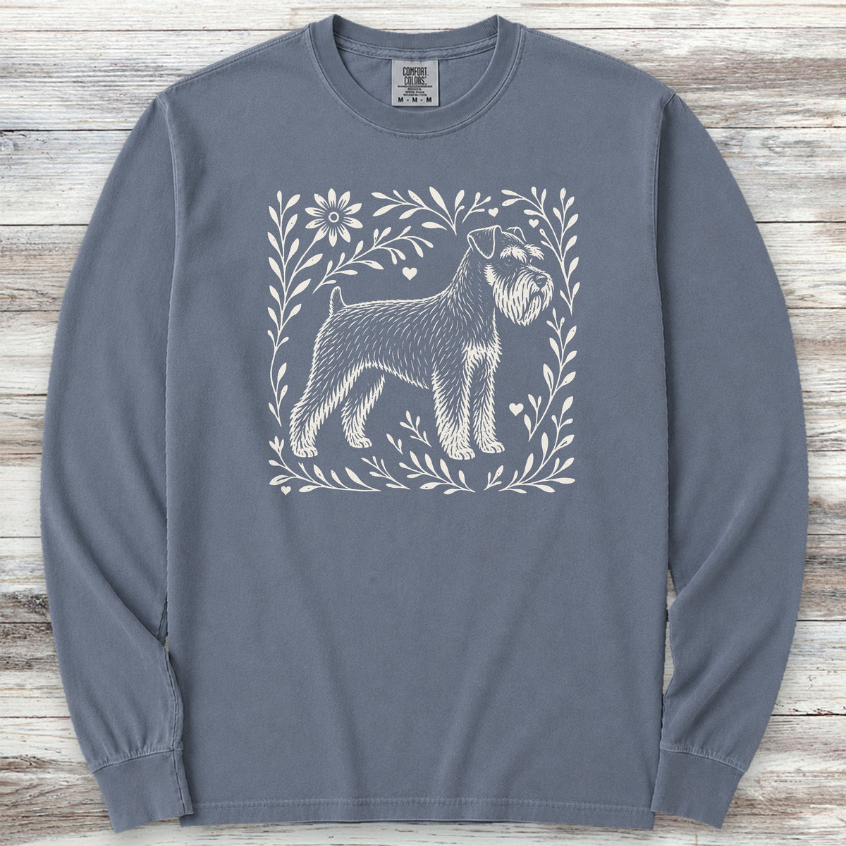 Schnauzer Linocut Long Sleeve Tee - Blue Jean