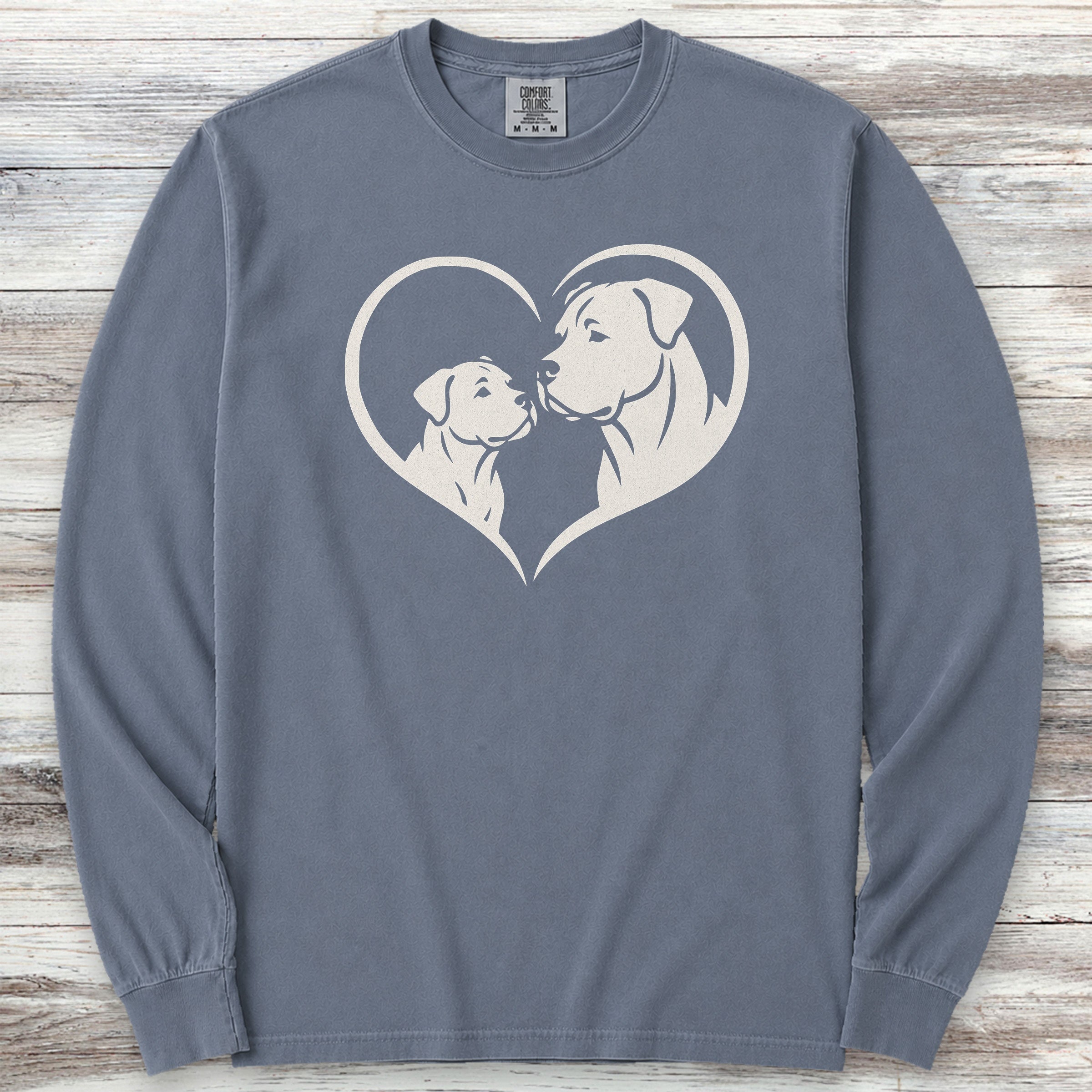 Cane Corso Heart Bond Natural Long Sleeve Tee - Blue Jean