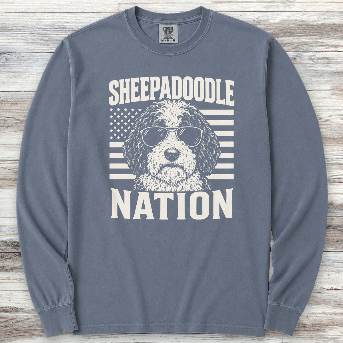Sheepadoodle Nation Long Sleeve Tee - Blue Jean