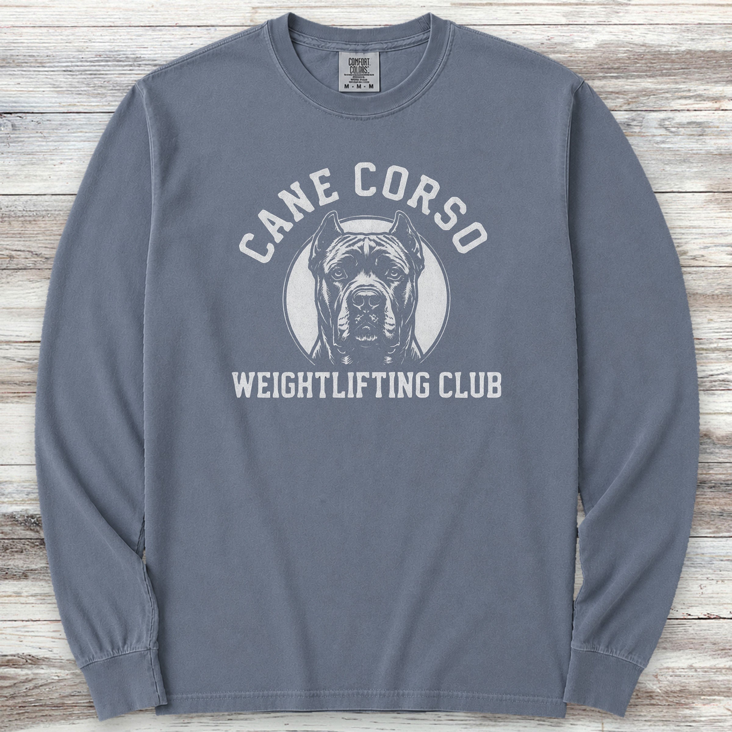 Cane Corso Weightlifting Long Sleeve Tee - Blue Jean