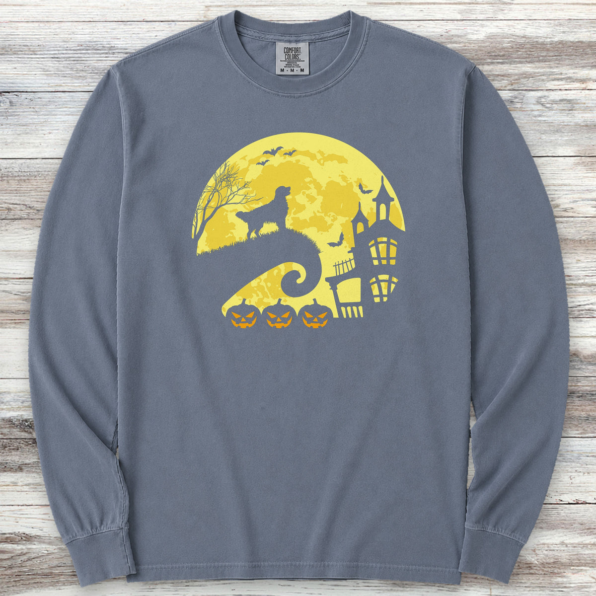 Golden Retriever Halloween Moon Long Sleeve Tee - Blue Jean