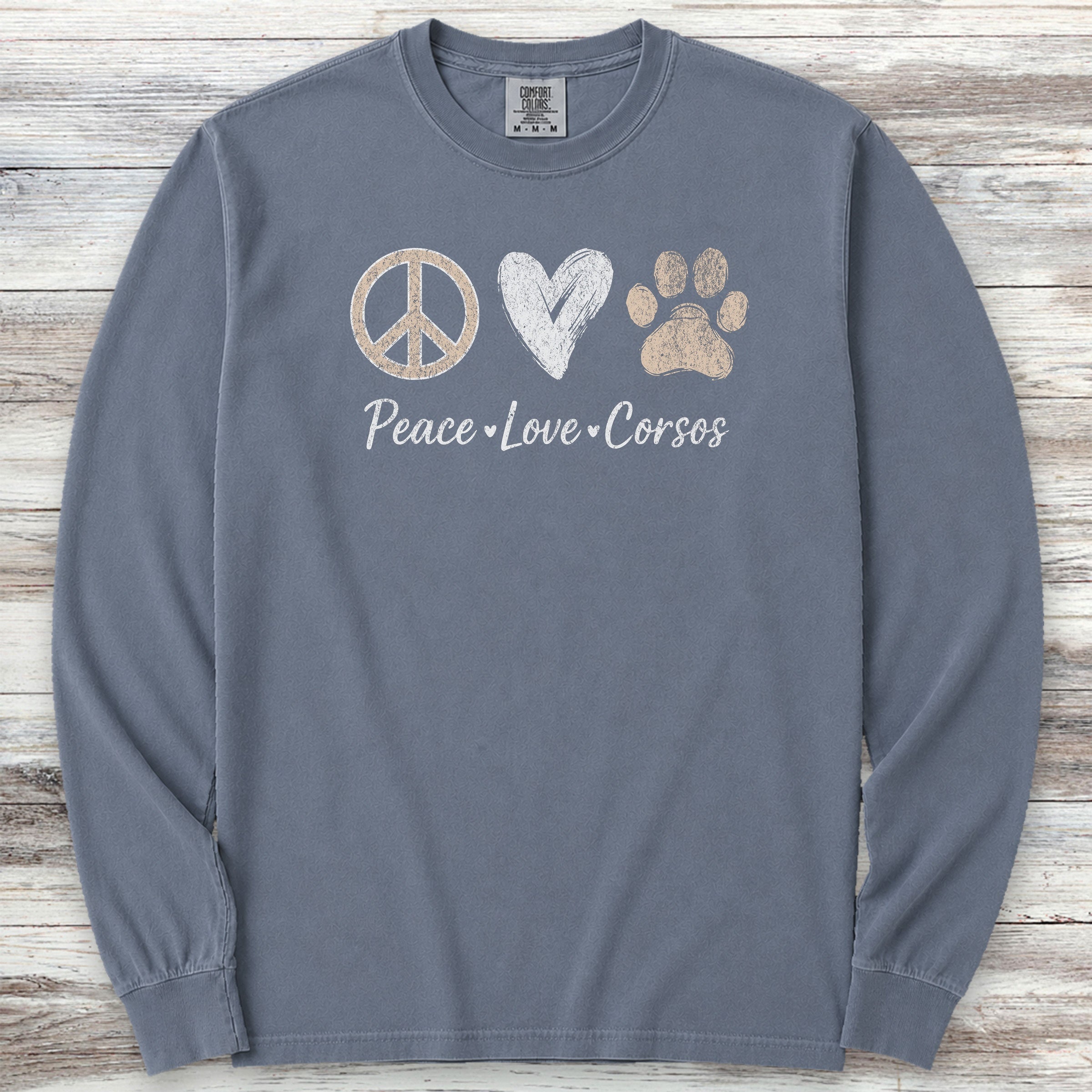 Cane Corso Peace Long Sleeve Tee - Blue Jean