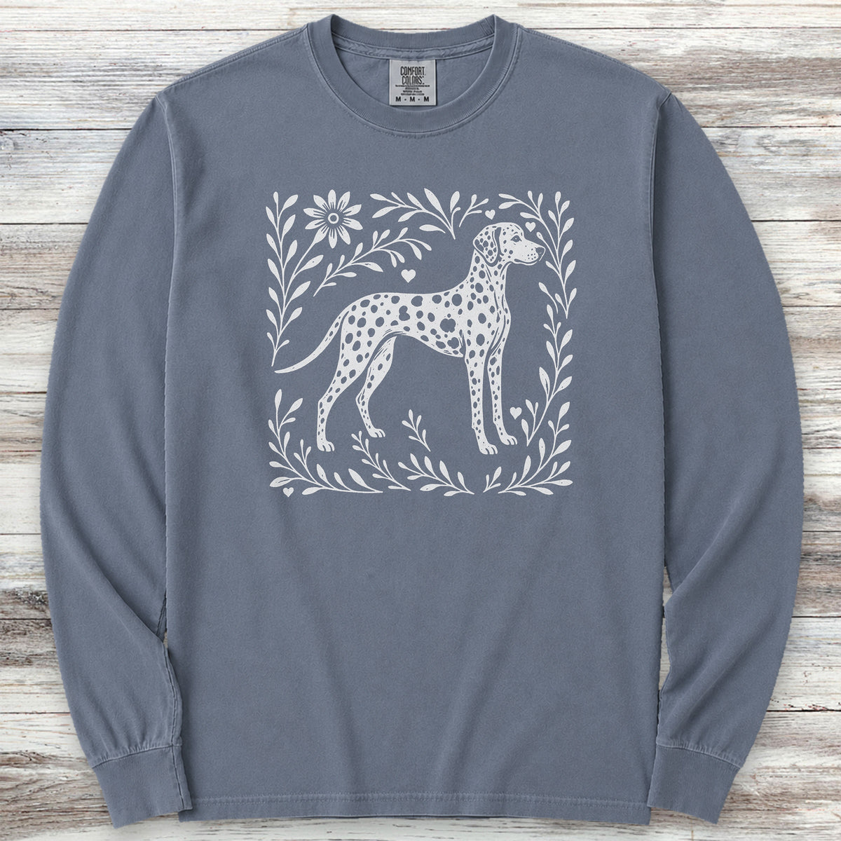Dalmatian Linocut Long Sleeve Tee - Blue Jean