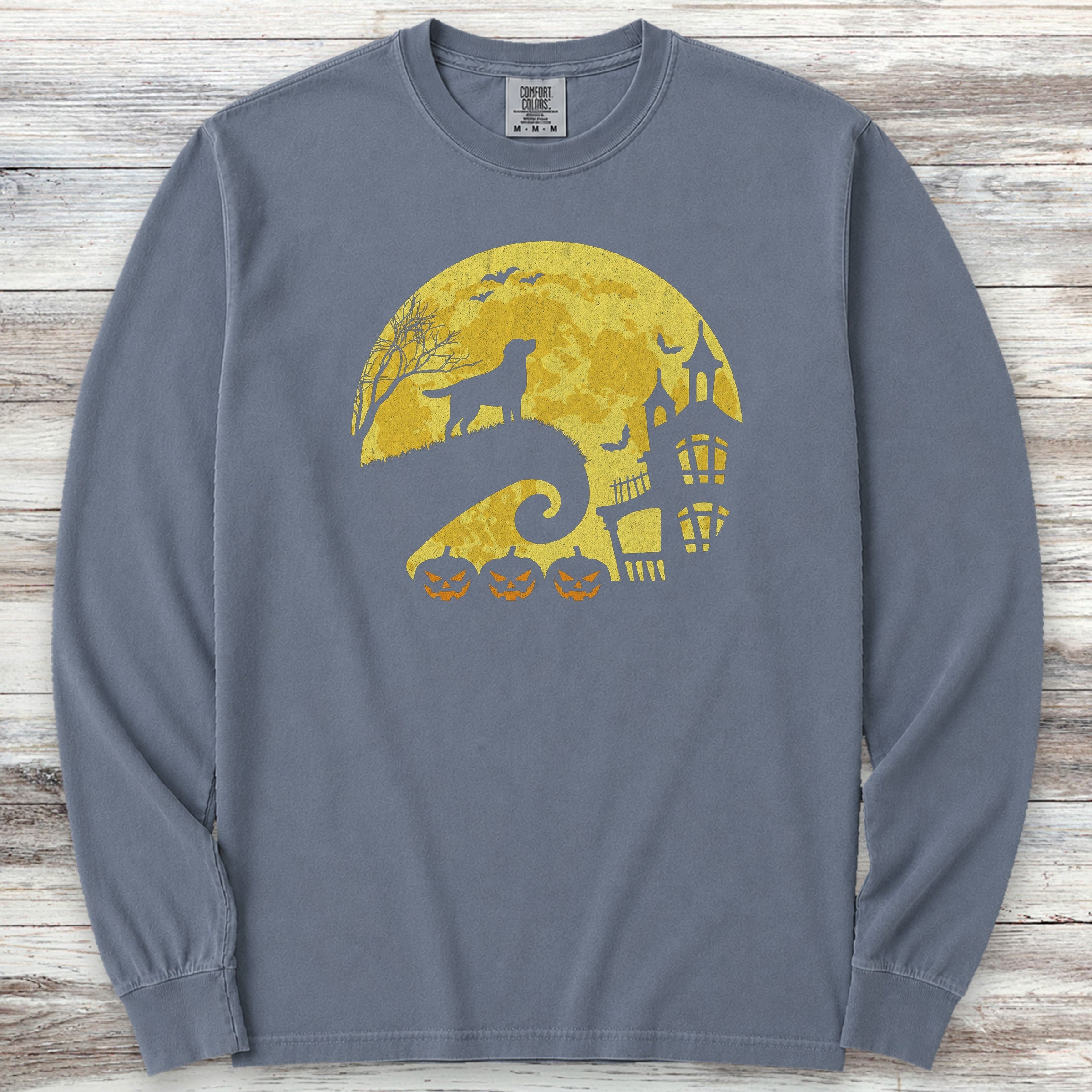 Labrador Retriever Halloween Moon Long Sleeve Tee - Blue Jean