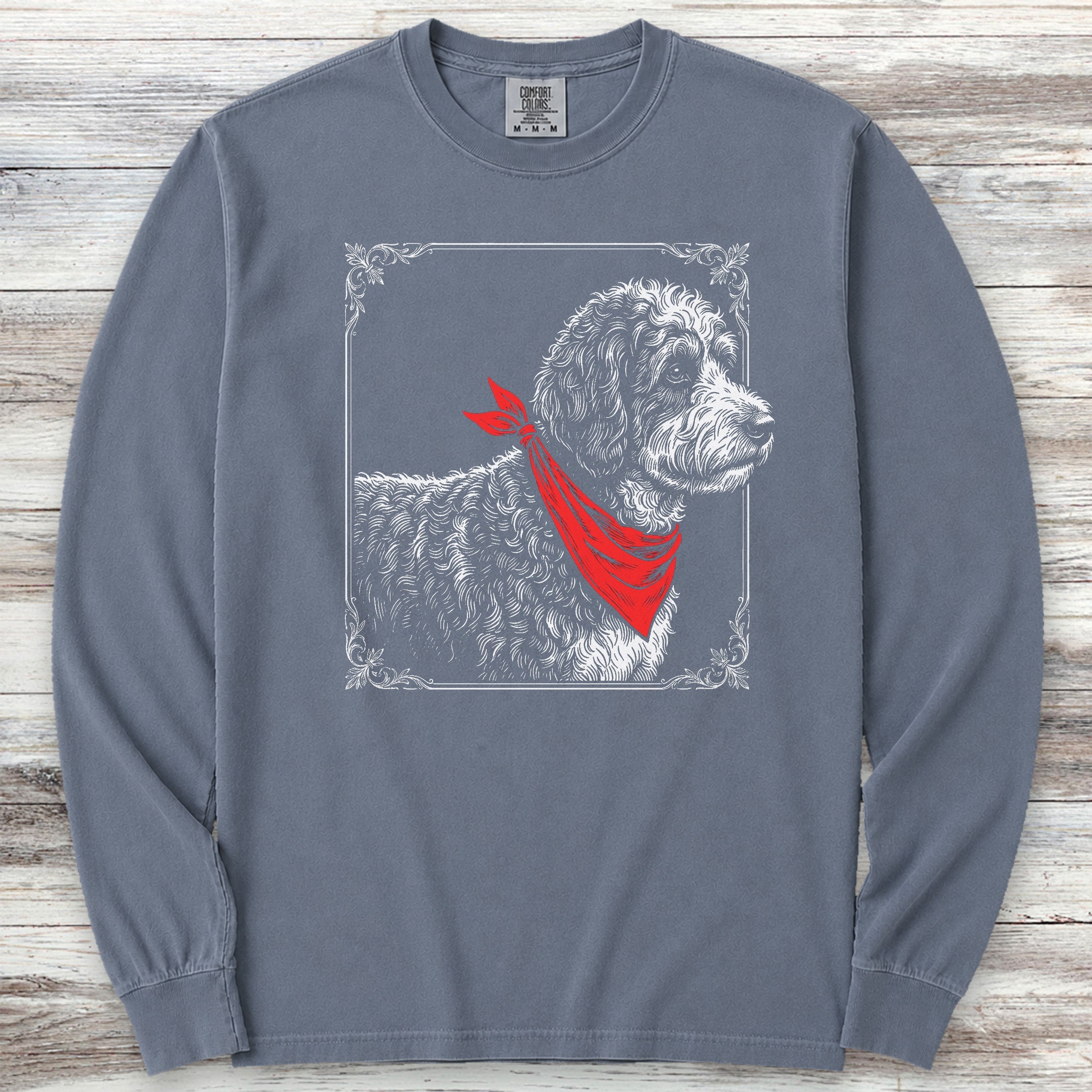 Bernedoodle Etching Long Sleeve Tee - Blue Jean
