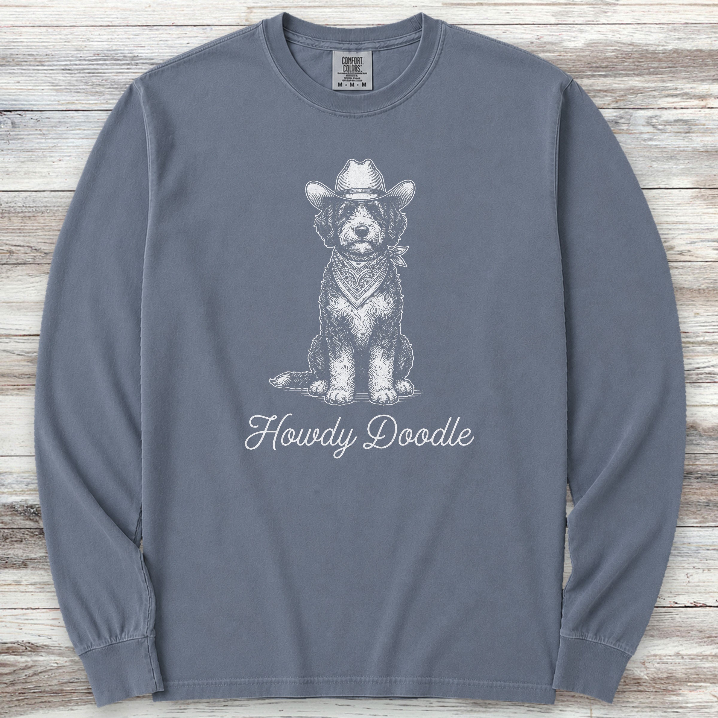 Bernedoodle Howdy Doodle Long Sleeve Tee - Blue Jean
