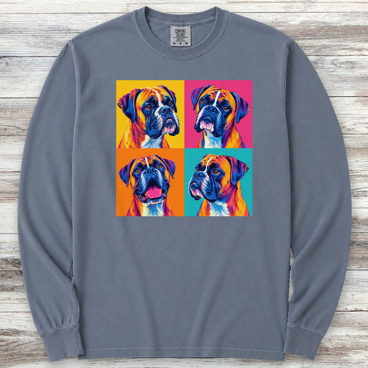 Boxer Pop Art Long Sleeve Tee - Blue Jean
