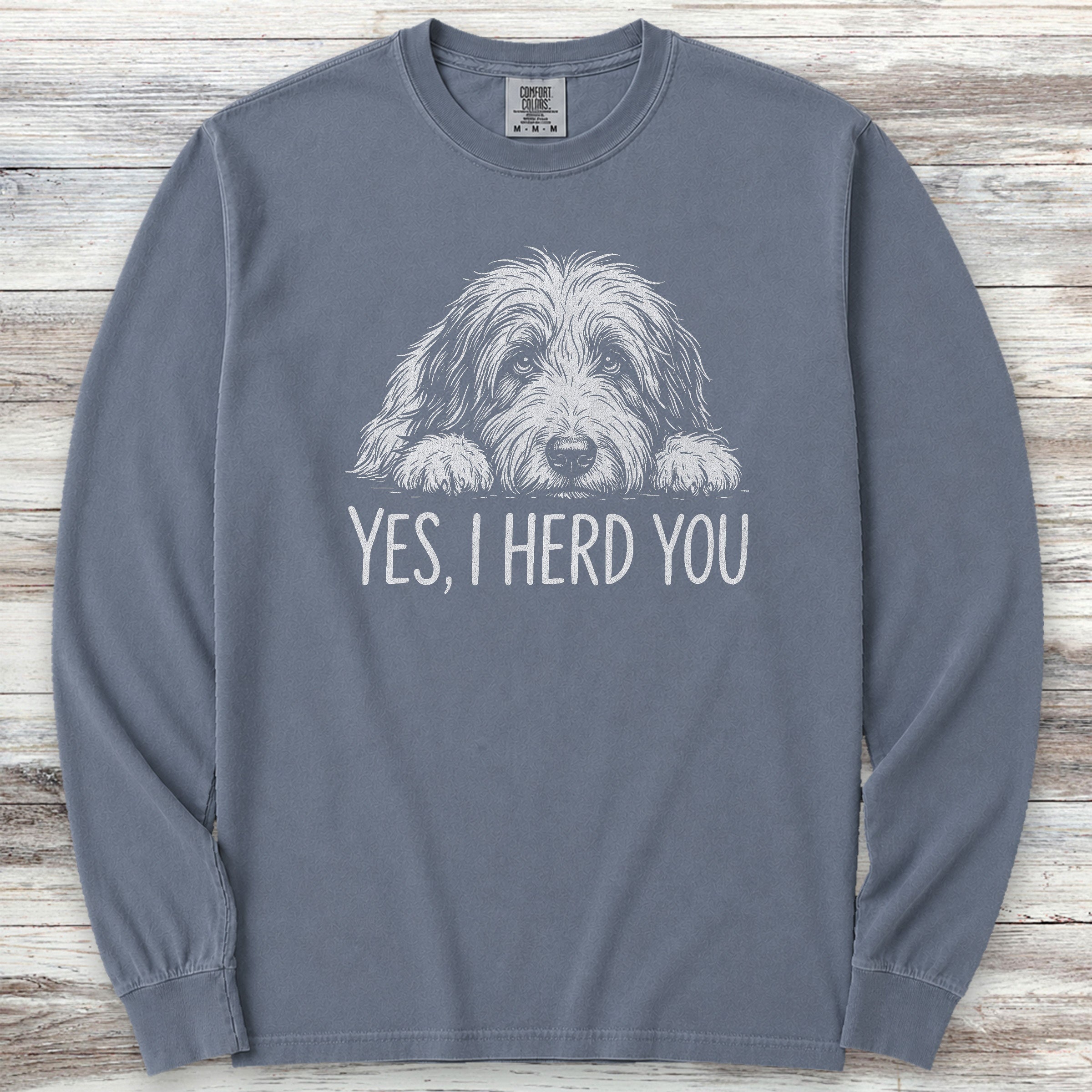 Bearded Collie Herd You Long Sleeve Tee - Blue Jean