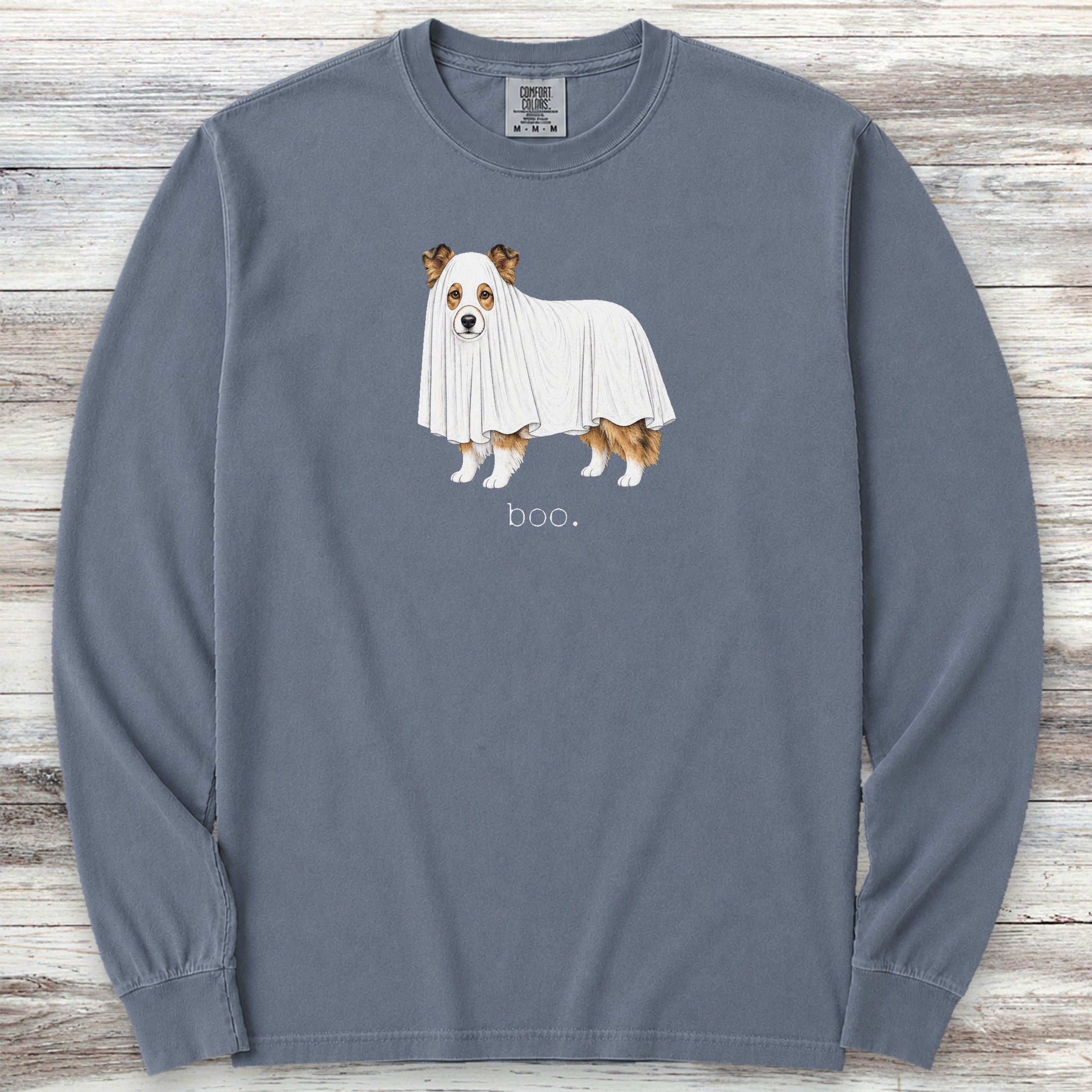 Shetland Sheepdog Boo Long Sleeve Tee - Blue Jean