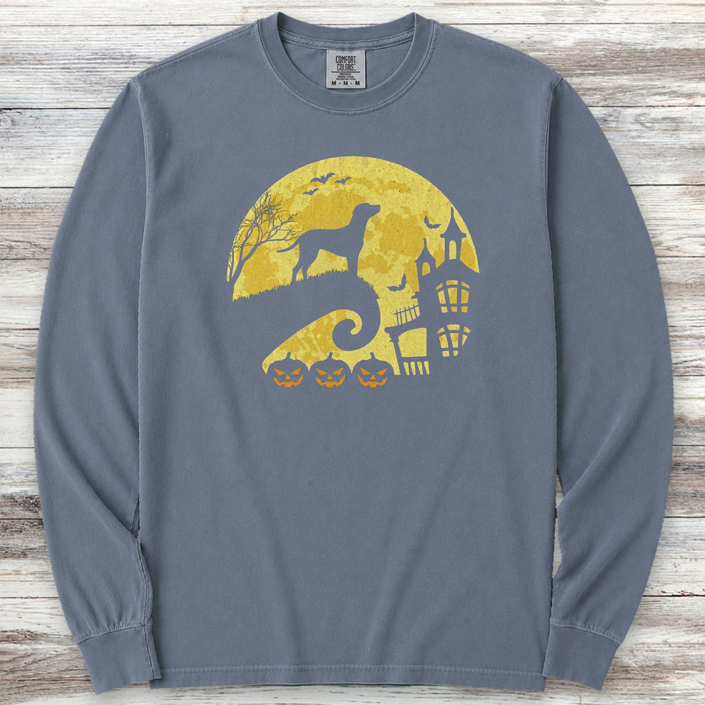 Coonhound Halloween Moon Long Sleeve Tee - Blue Jean