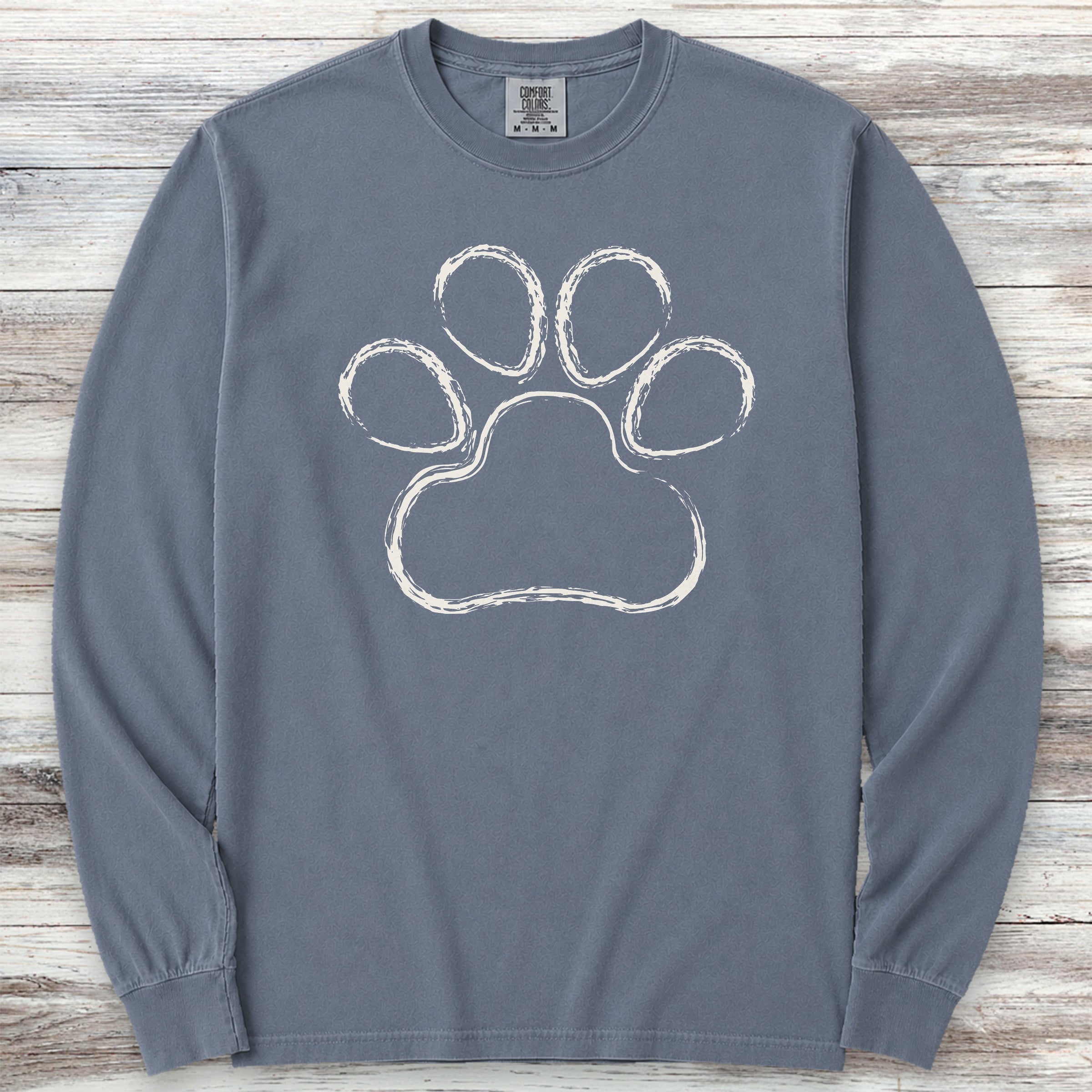 Paw Print Sketch Long Sleeve Tee - Blue Jean