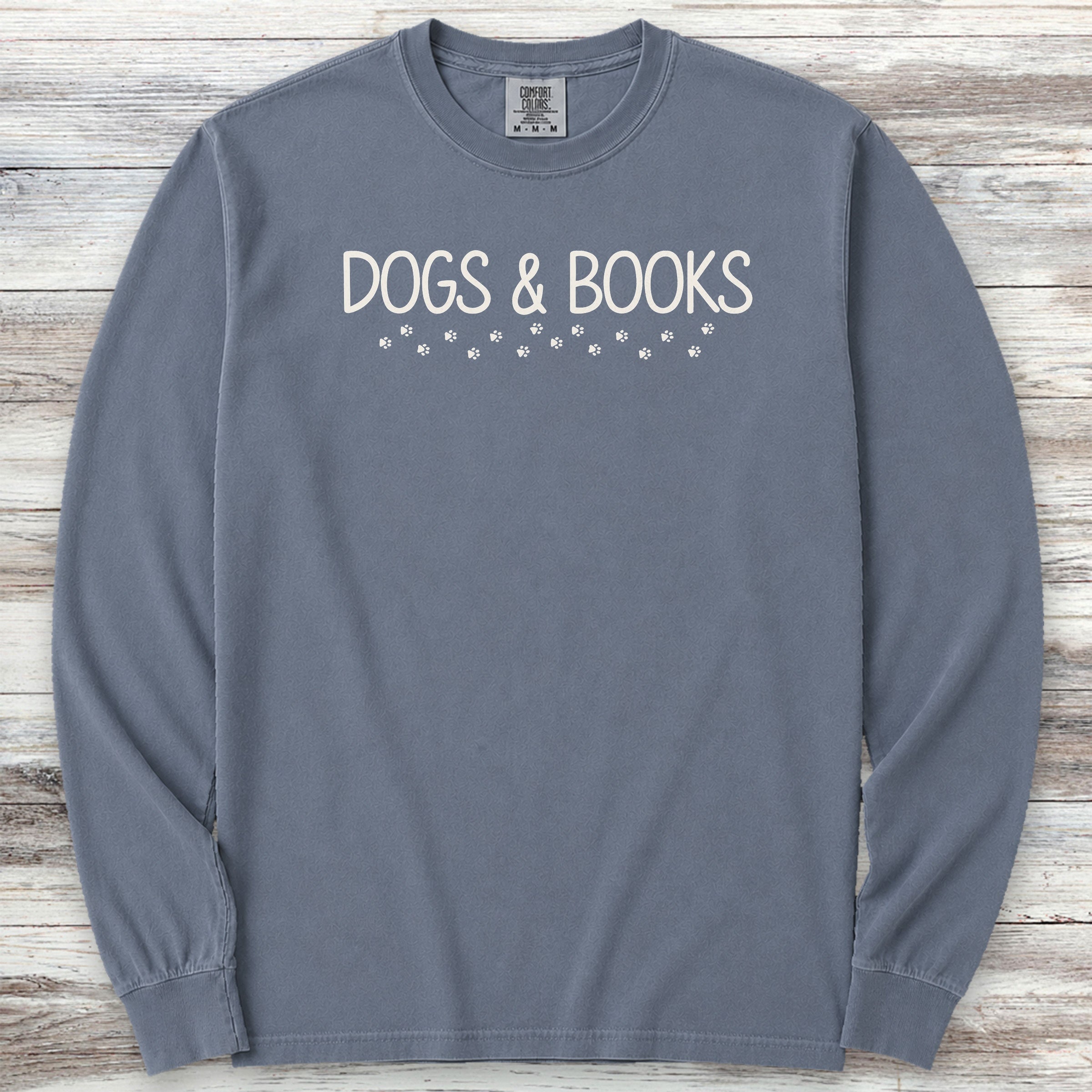 Dogs & Books Paw Prints Long Sleeve Tee - Blue Jean