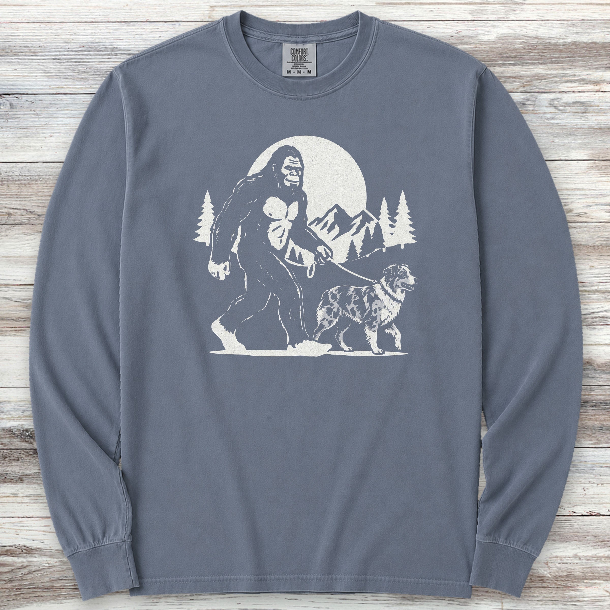 Australian Shepherd Merle Bigfoot Long Sleeve Tee - Blue Jean