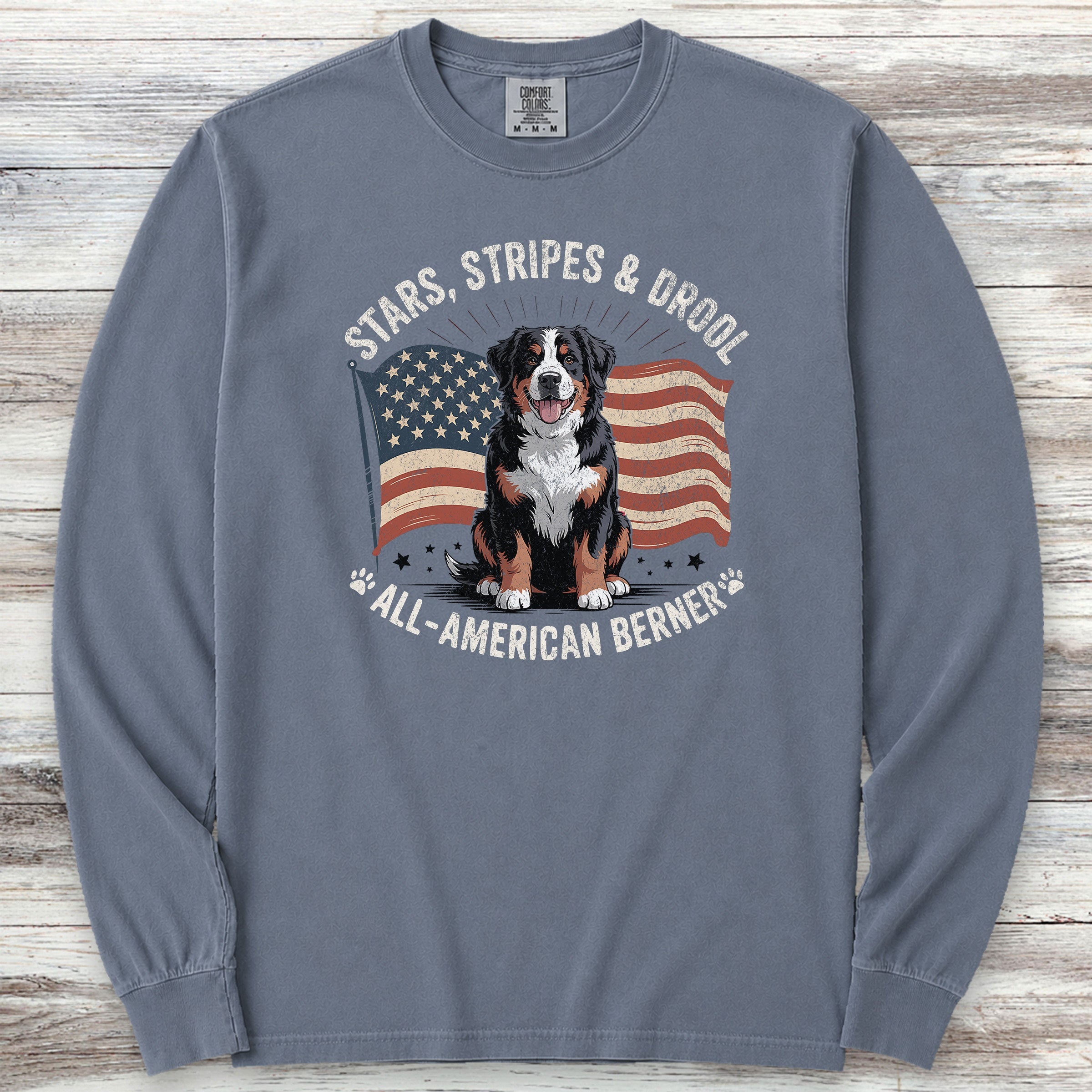 Bernese Mountain Dog All American Long Sleeve Tee - Blue Jean