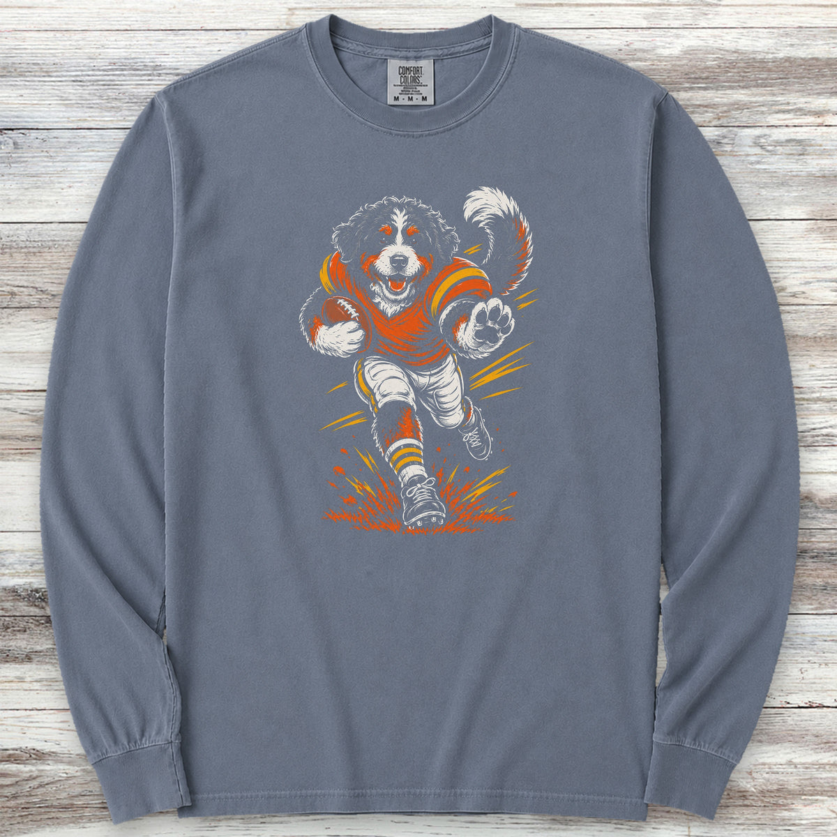 Bernedoodle Football Long Sleeve Tee - Blue Jean