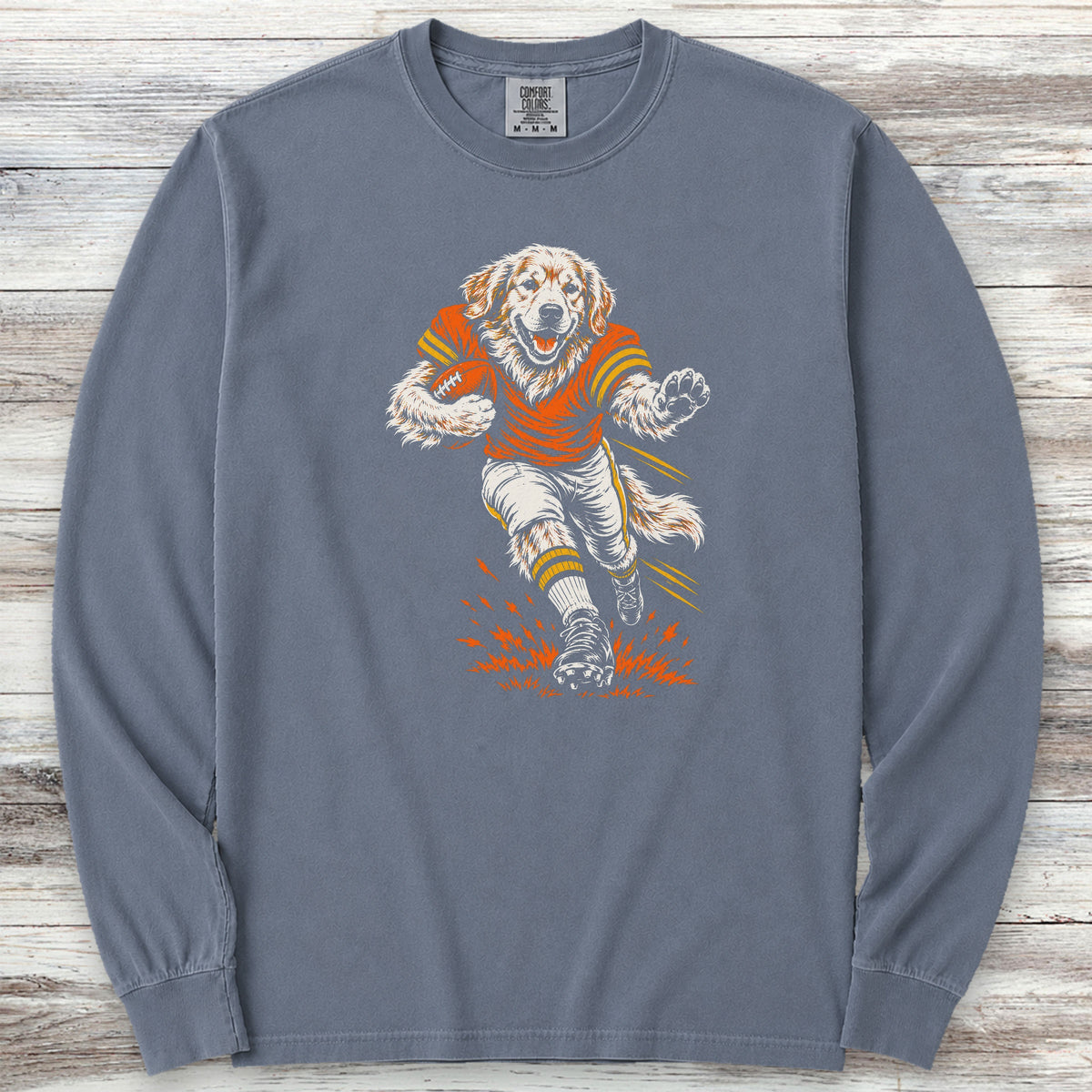Golden Retriever Football Long Sleeve Tee - Blue Jean