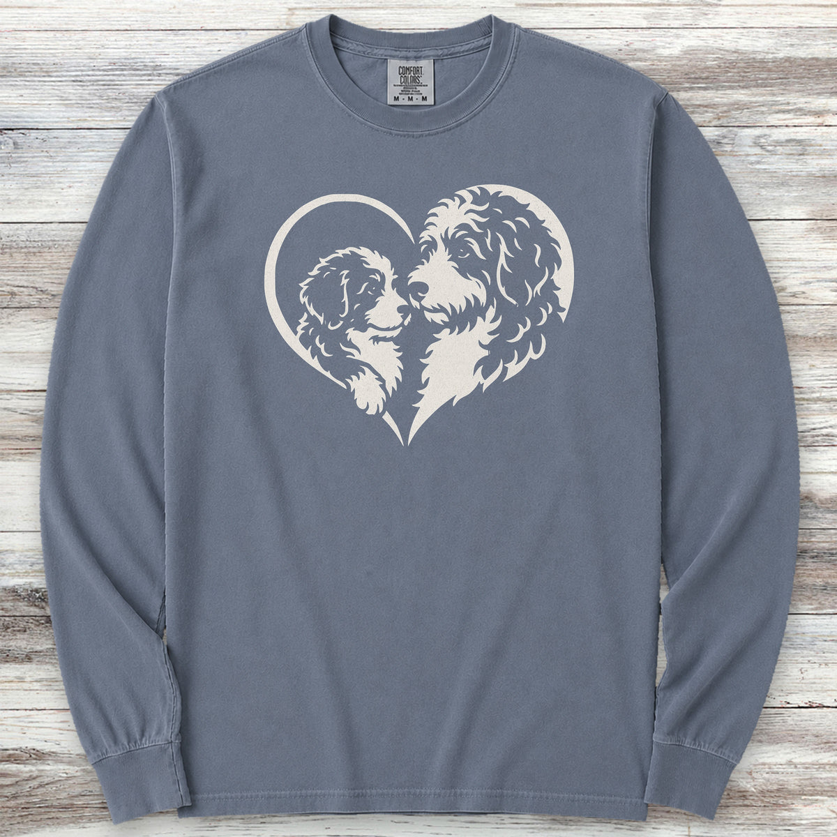 Bernedoodle Heart Bond Long Sleeve Tee - Blue Jean