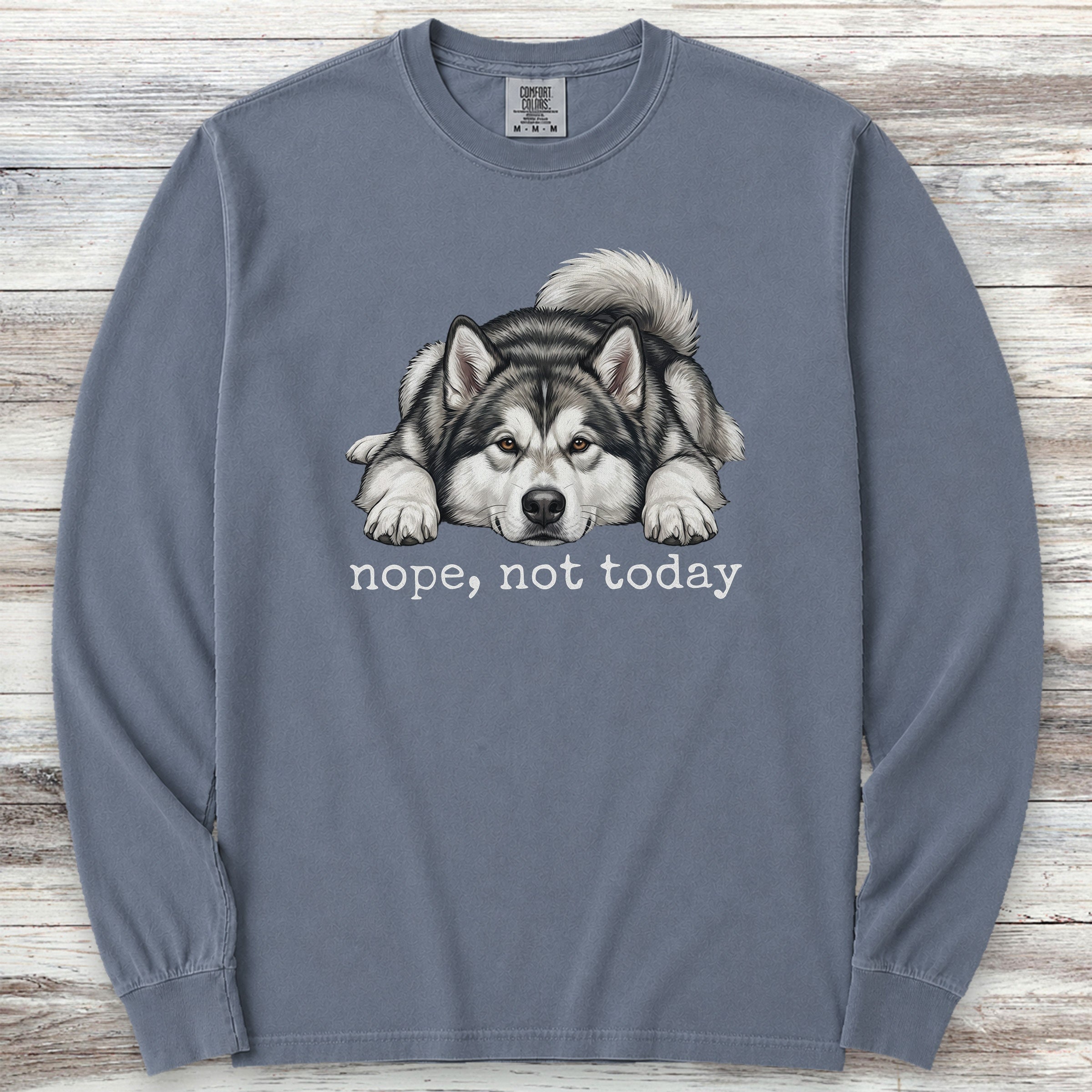 Alaskan Malamute Nope Long Sleeve Tee - Blue Jean