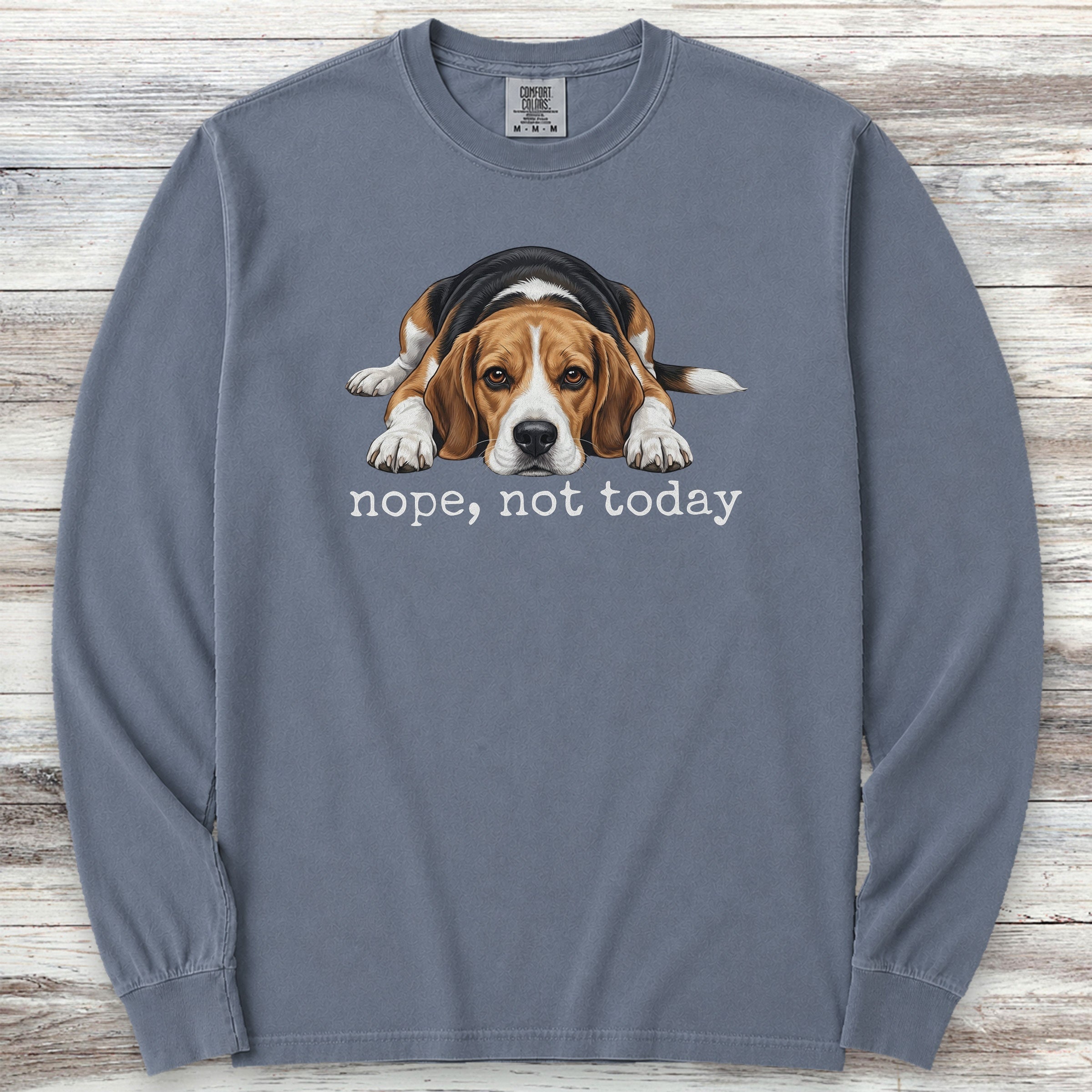 Beagle Nope Long Sleeve Tee - Blue Jean