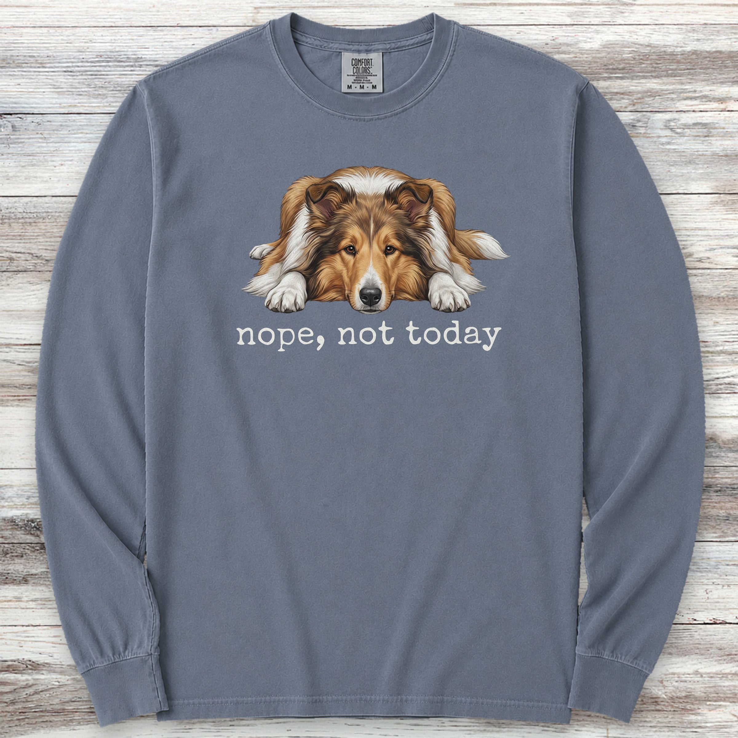 Rough Collie Nope Long Sleeve Tee - Blue Jean