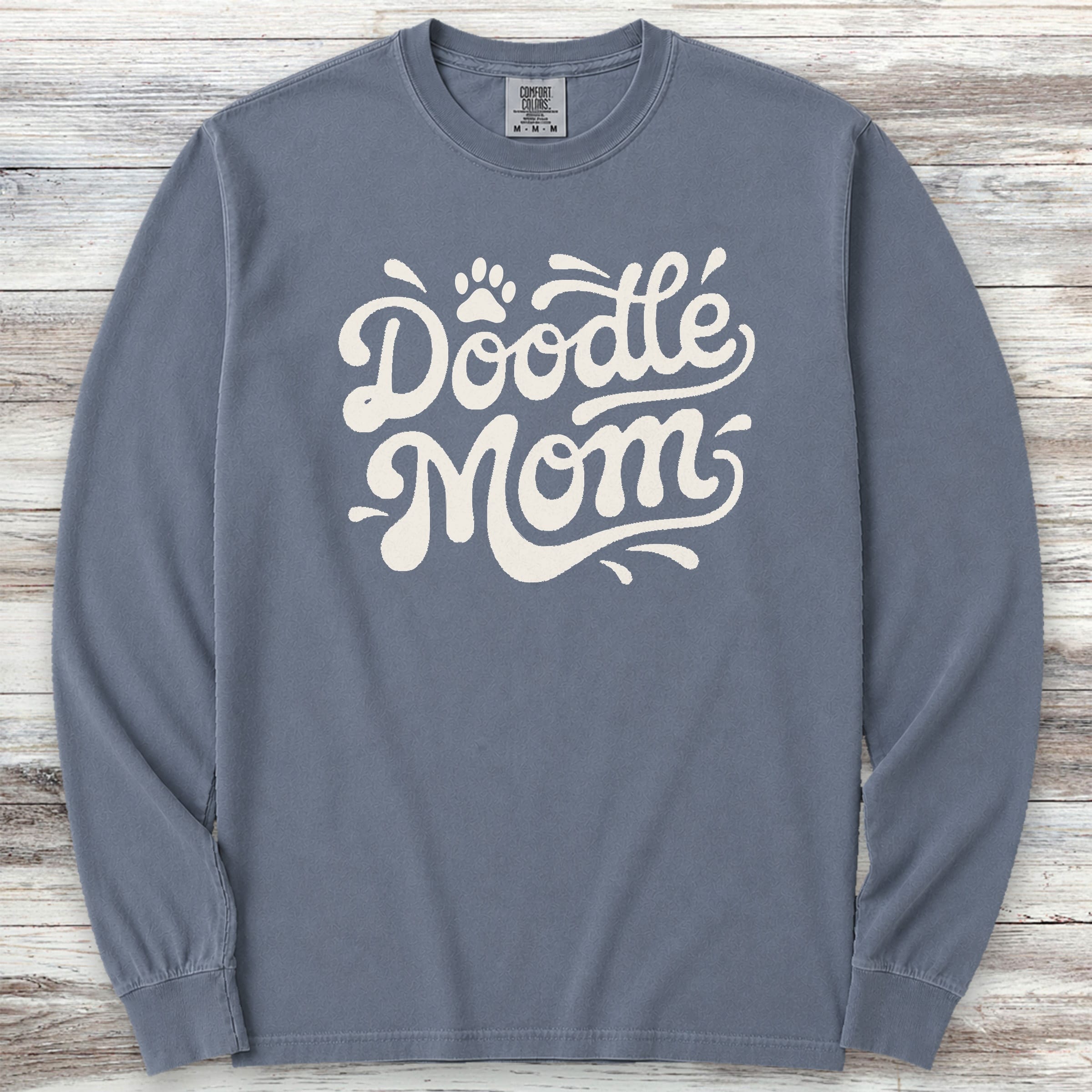 Doodle Groovy Mom Long Sleeve Tee - Blue Jean