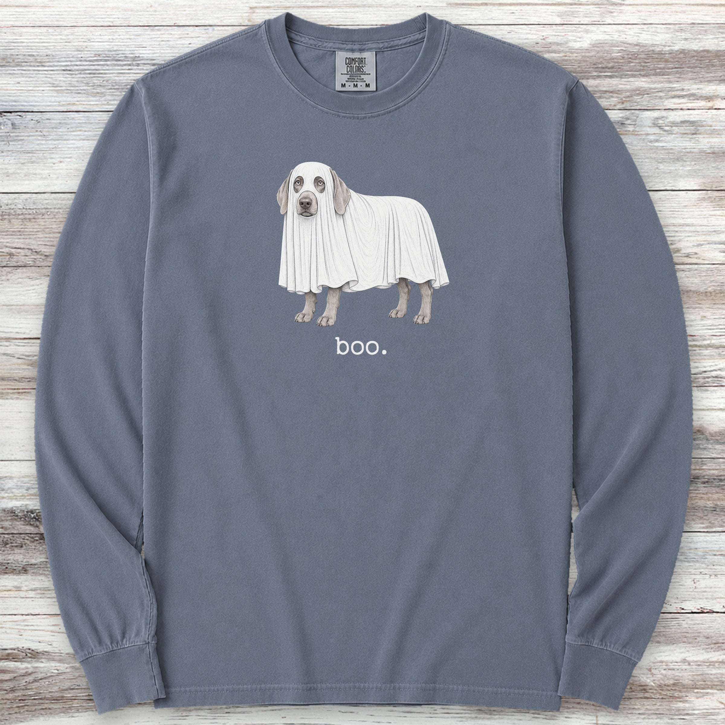 Weimaraner Boo Long Sleeve Tee - Blue Jean