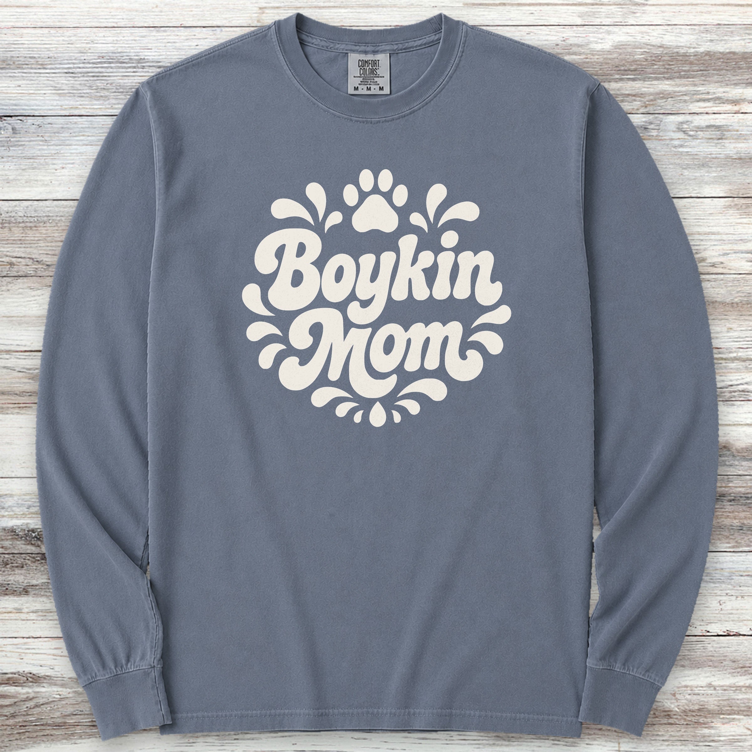 Boykin Spaniel Groovy Mom Long Sleeve Tee - Blue Jean