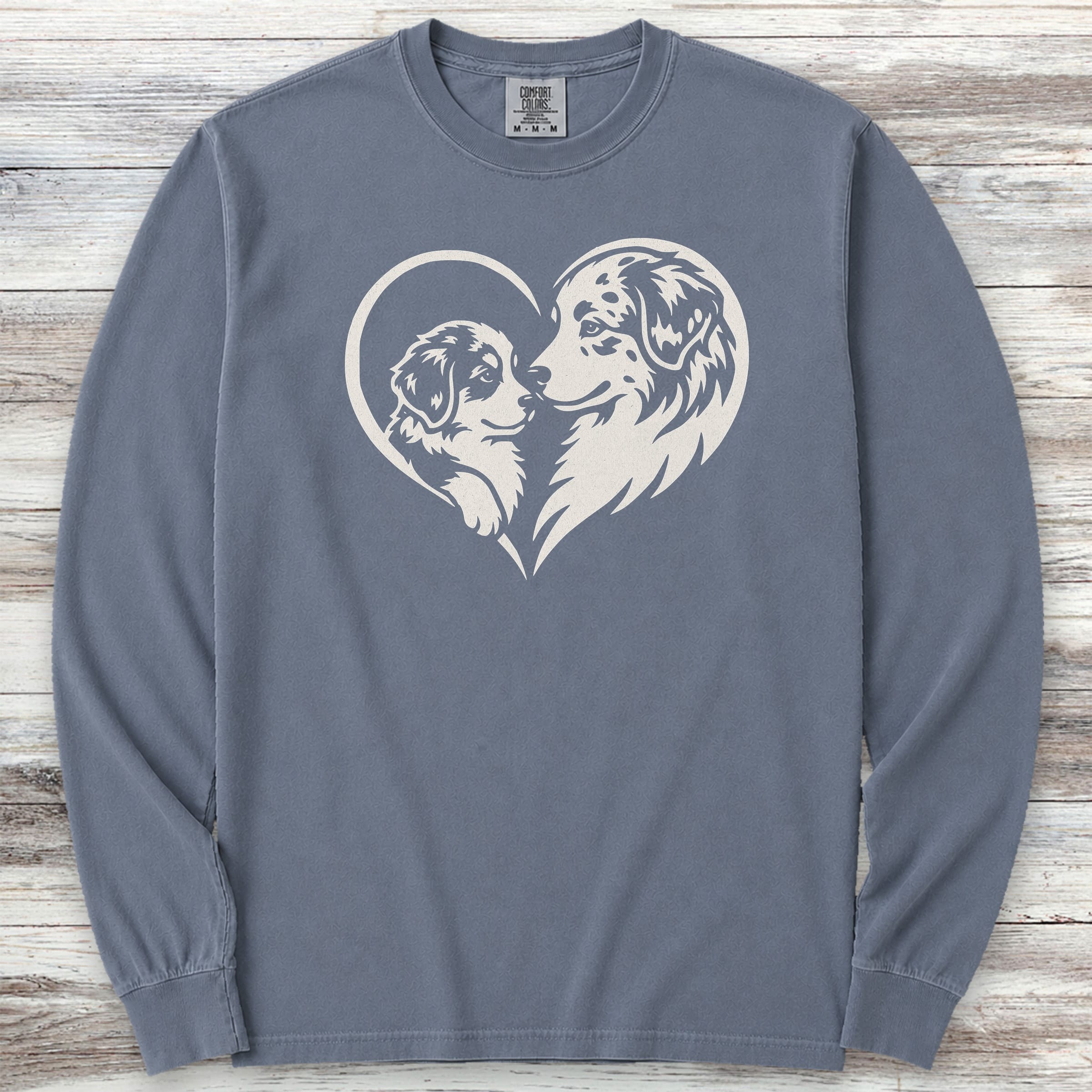 Australian Shepherd Heart Bond Long Sleeve Tee - Blue Jean