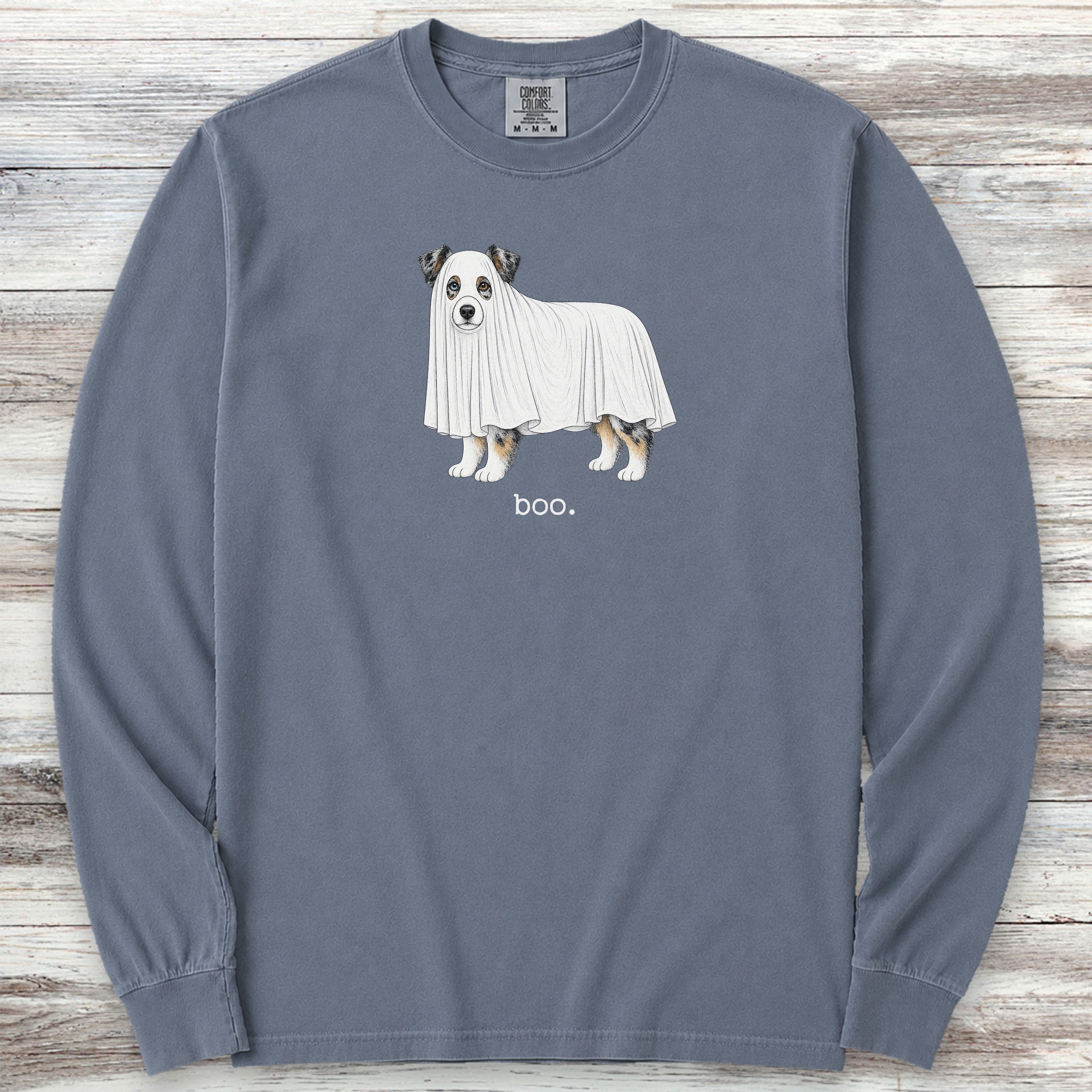 Australian Shepherd Boo Long Sleeve Tee - Blue Jean
