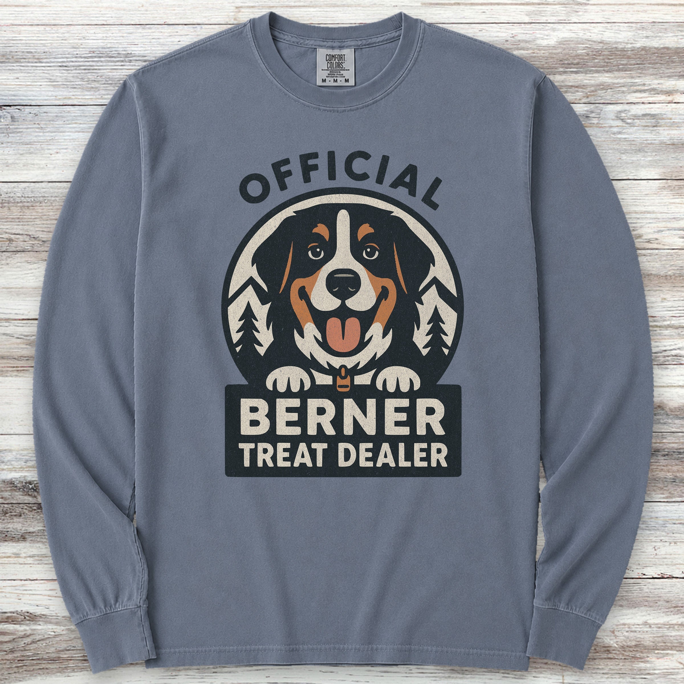 Bernese Mountain Dog Treat Dealer Long Sleeve Tee - Blue Jean