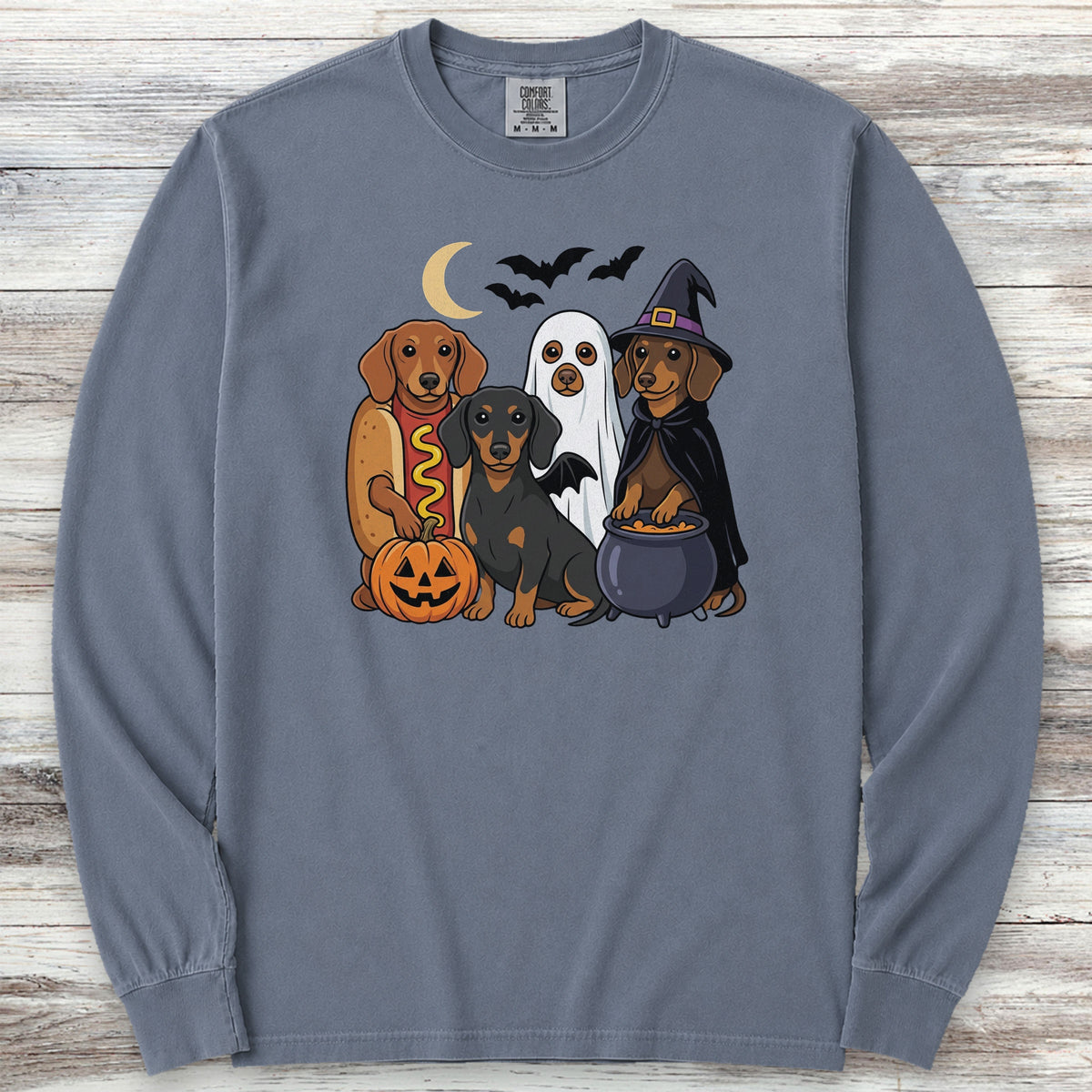 Dachshund Halloween Long Sleeve Tee - Blue Jean