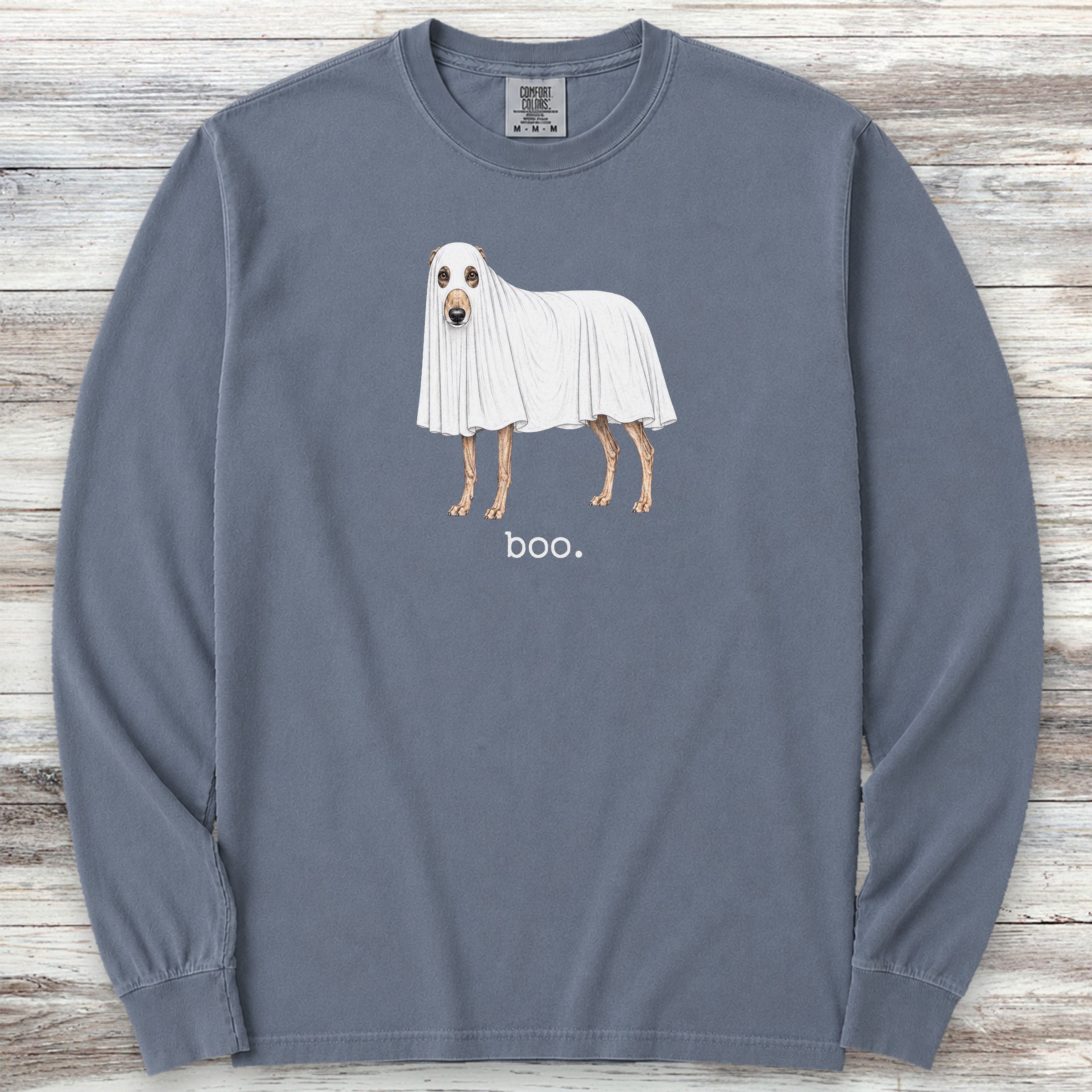 Greyhound Boo Long Sleeve Tee - Blue Jean