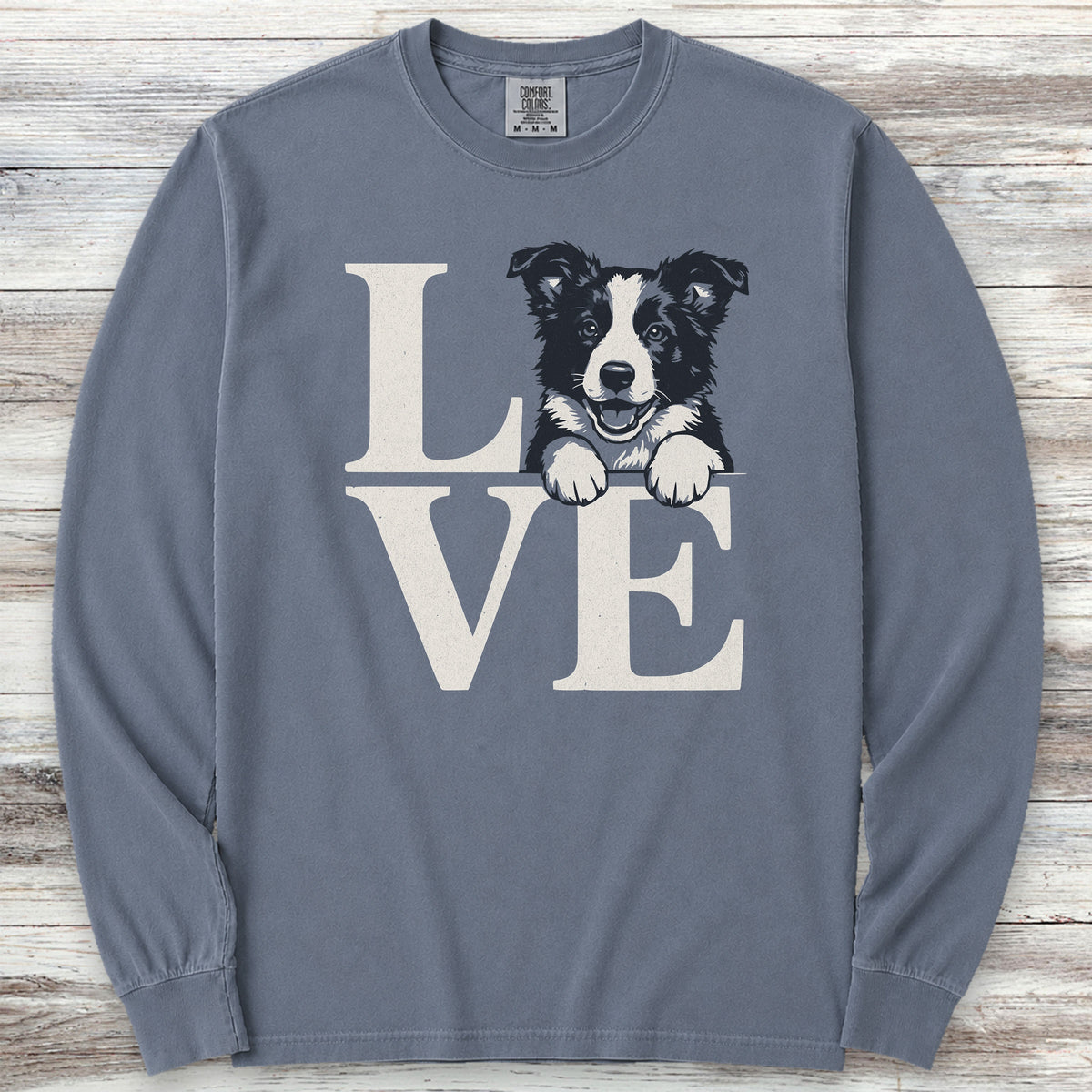Border Collie Puppy Love Long Sleeve Tee - Blue Jean