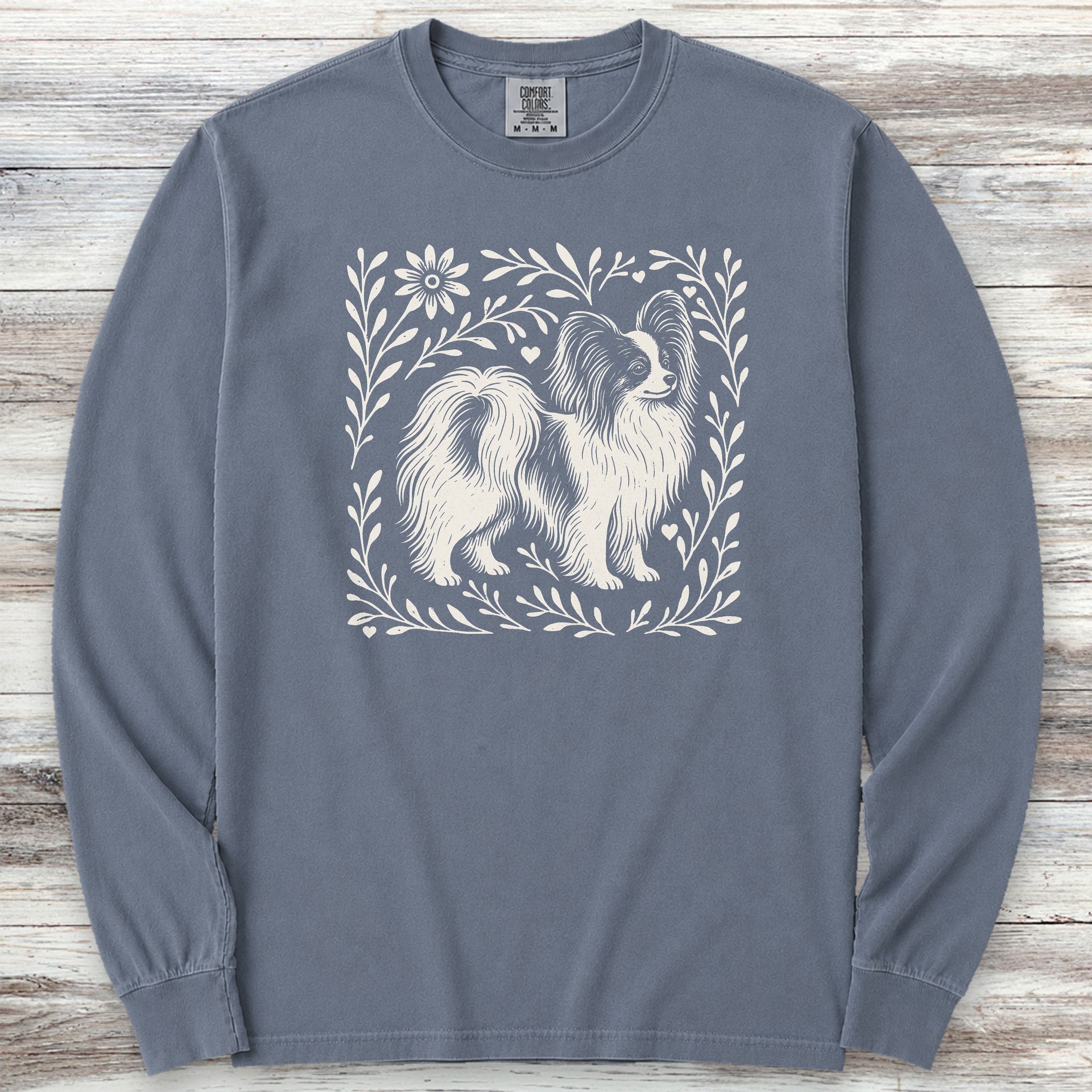 Papillon Linocut Long Sleeve Tee - Blue Jean