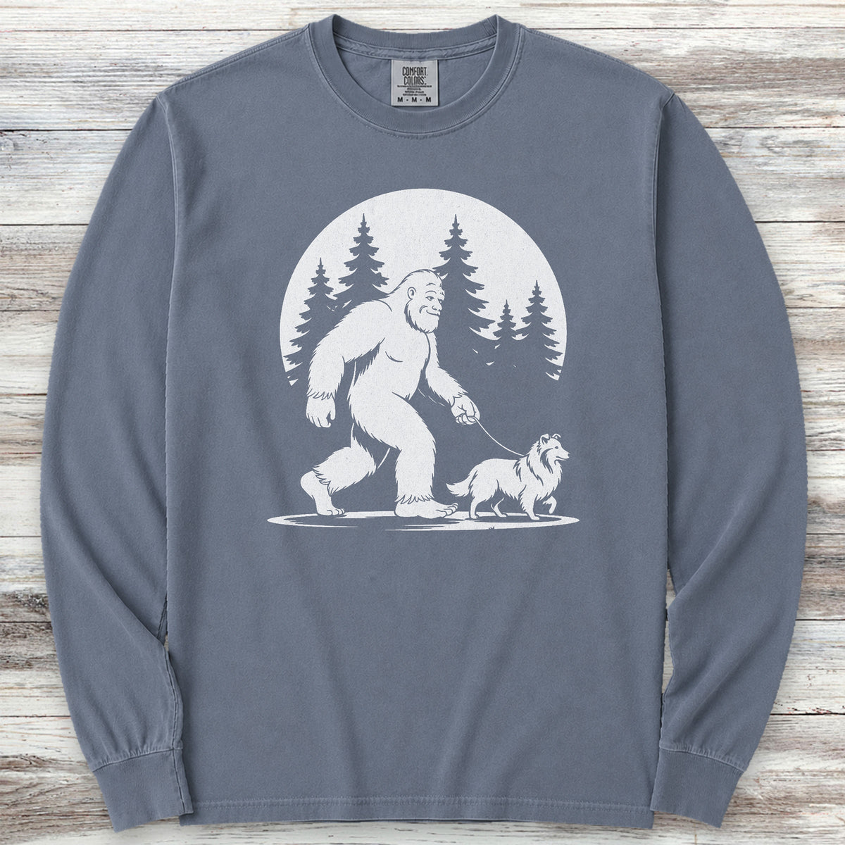 Shetland Sheepdog Bigfoot Long Sleeve Tee - Blue Jean