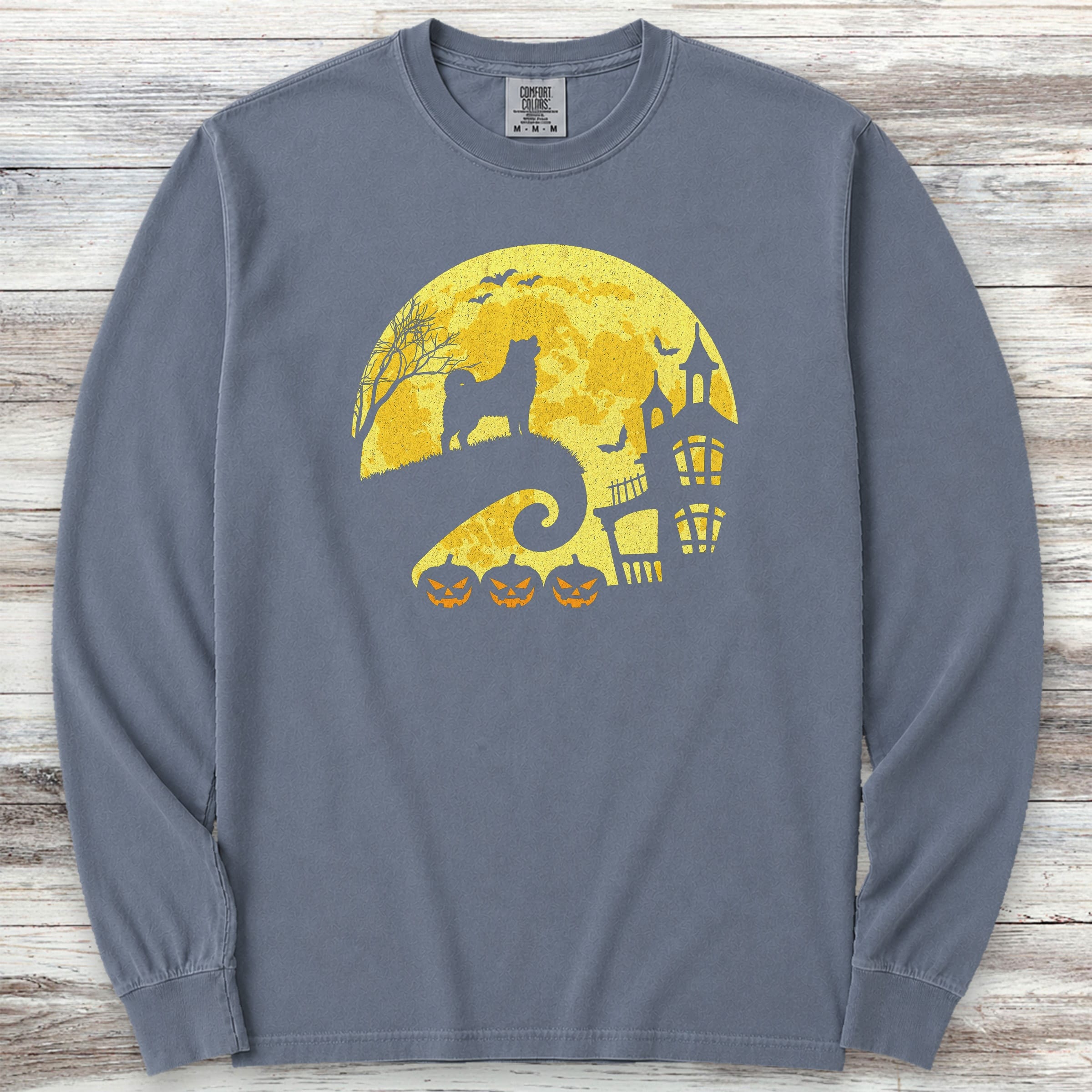 Akita Halloween Moon Long Sleeve Tee - Blue Jean