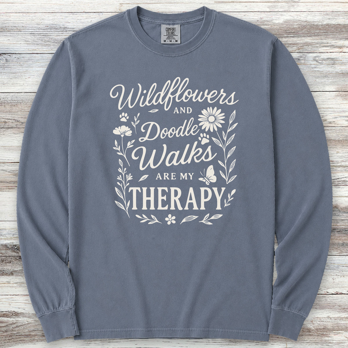 Doodle Walks & Wildflowers Long Sleeve Tee - Blue Jean