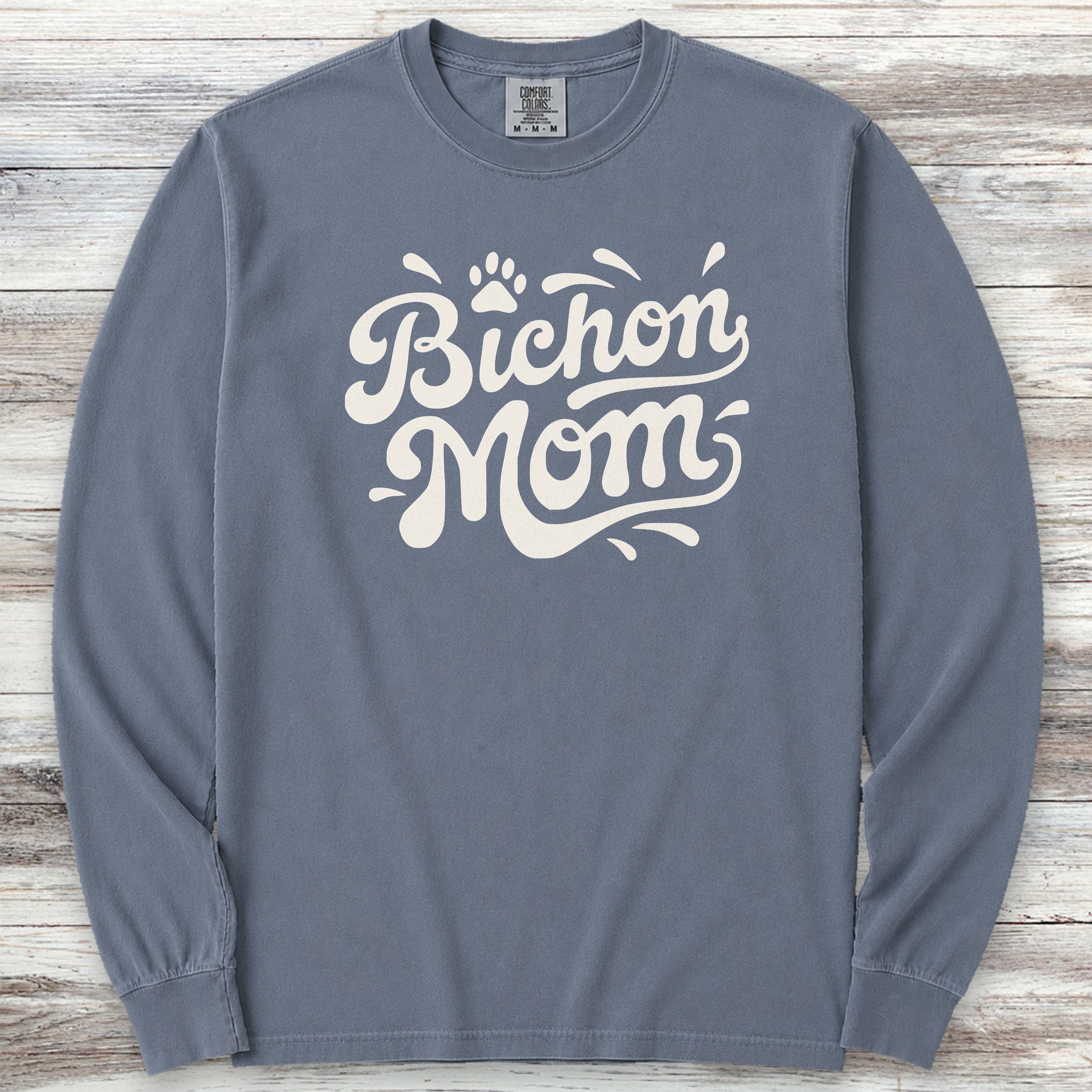 Bichon Frise Groovy Mom Long Sleeve Tee - Blue Jean