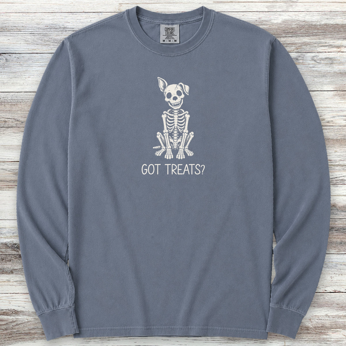 Skelly Dog Got Treats Long Sleeve Tee - Blue Jean