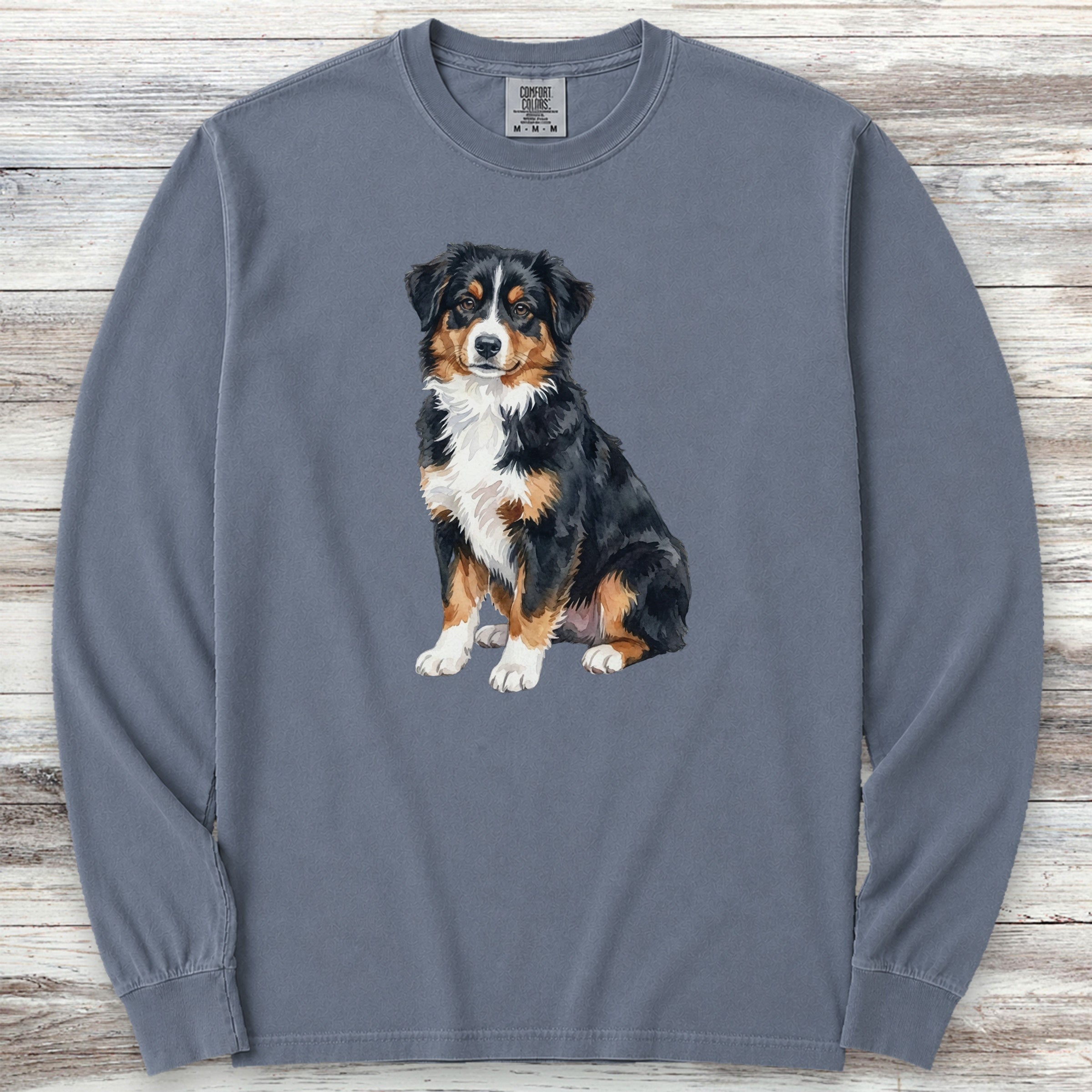 Australian Shepherd Tri Watercolor Long Sleeve Tee - Blue Jean