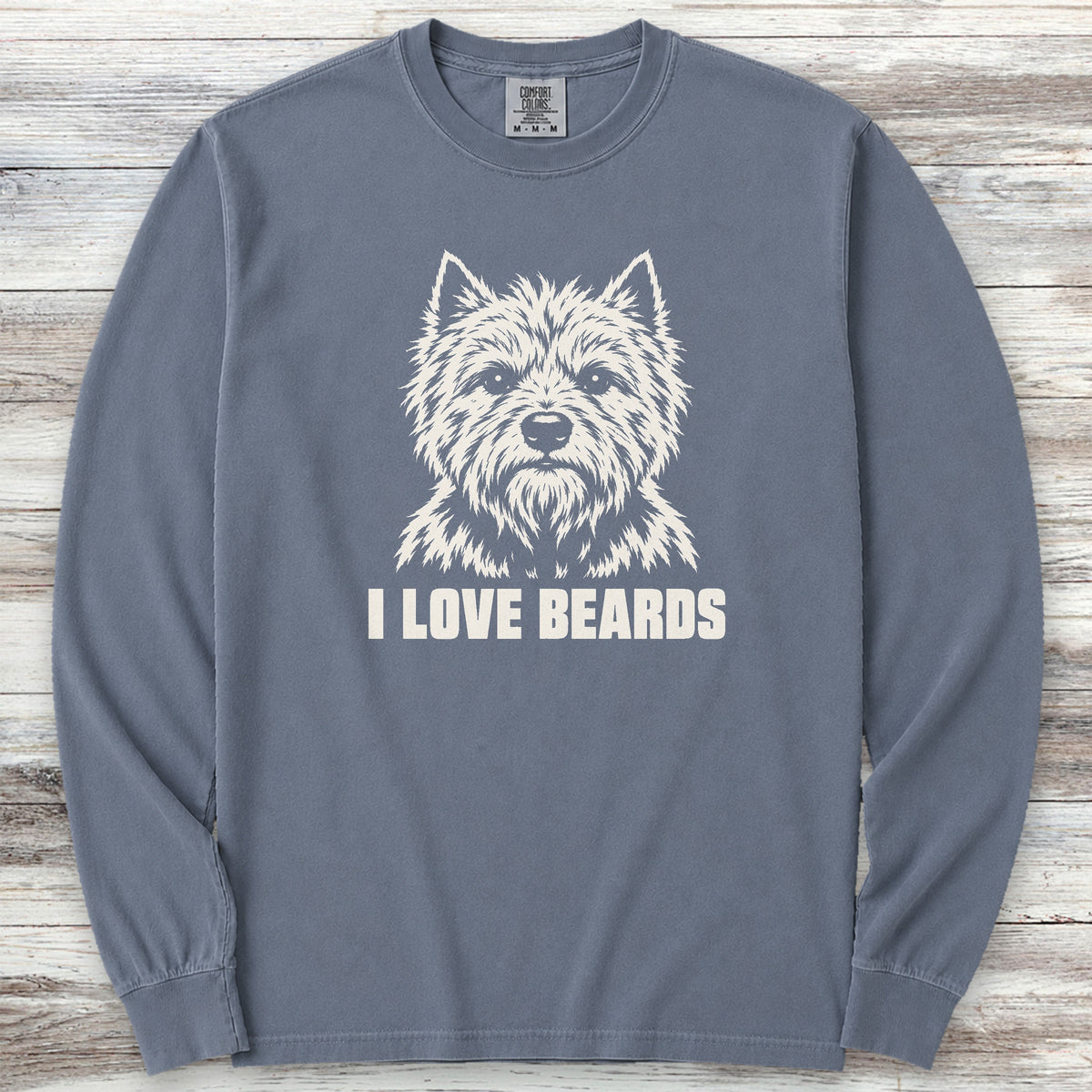 Cairn Terrier I Love Beards Long Sleeve Tee - Blue Jean