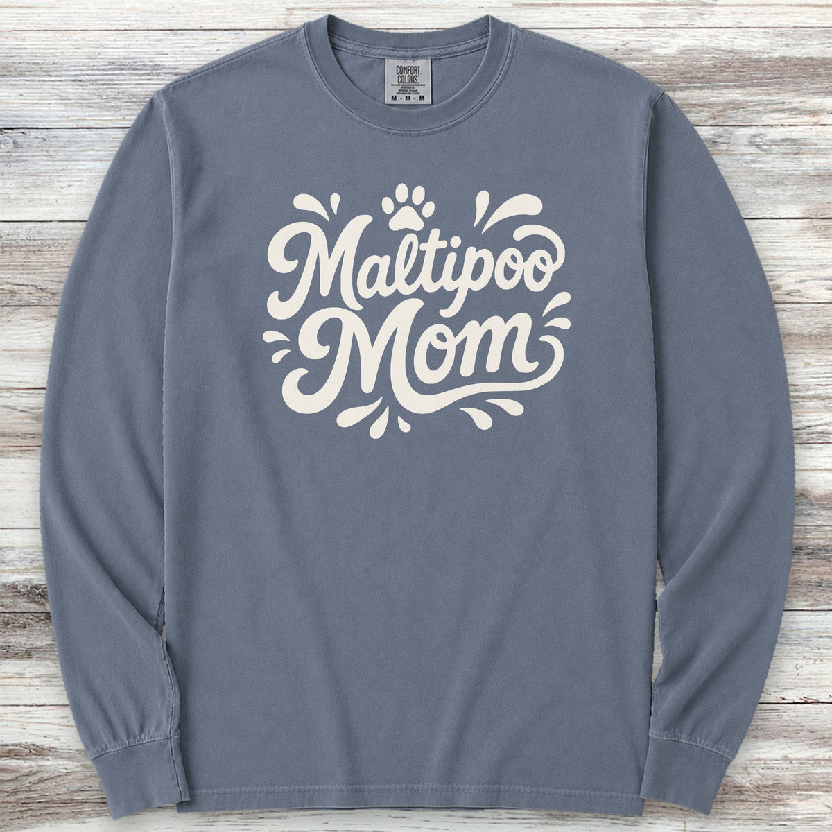 Maltipoo Groovy Mom Long Sleeve Tee - Blue Jean