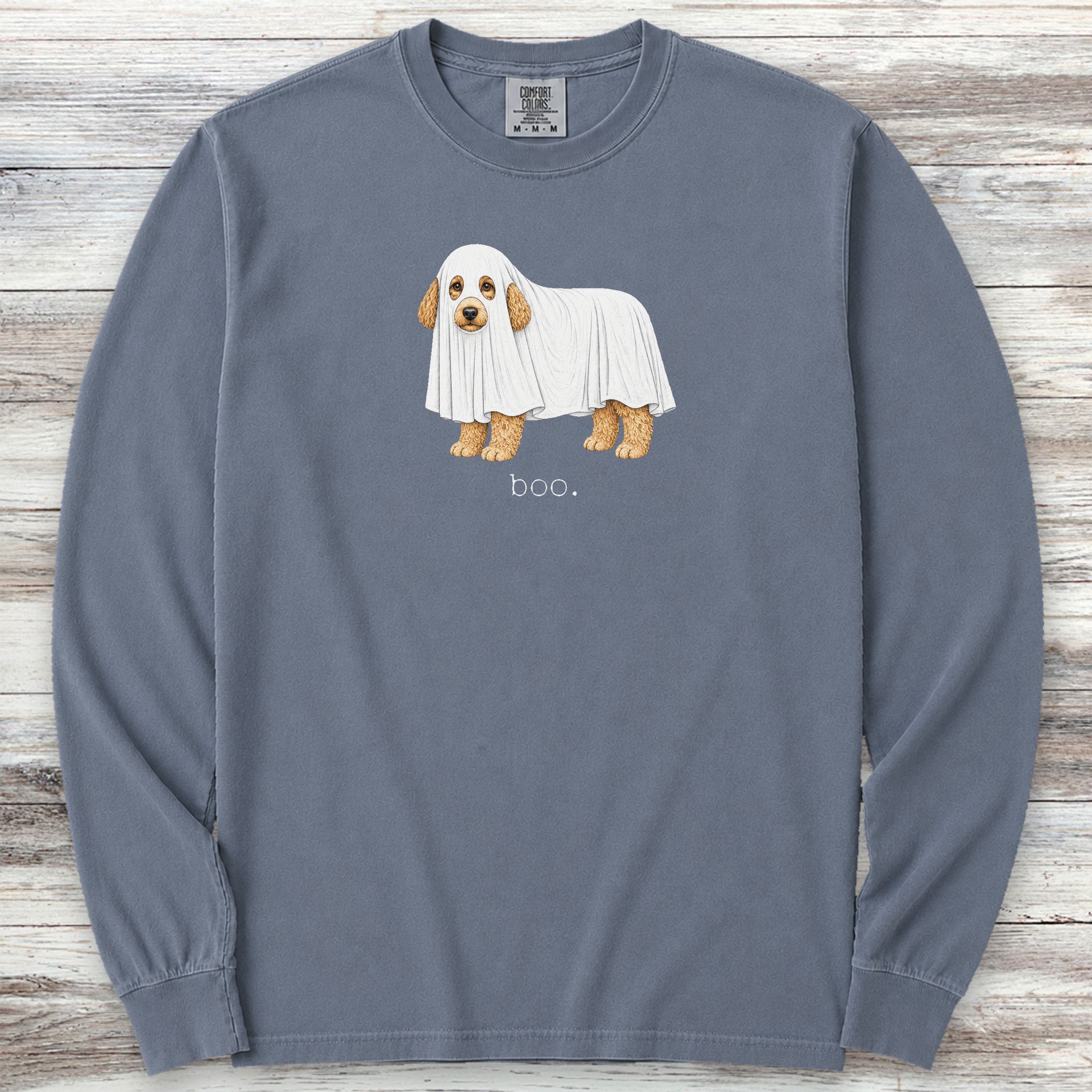 Goldendoodle Boo Long Sleeve Tee - Blue Jean