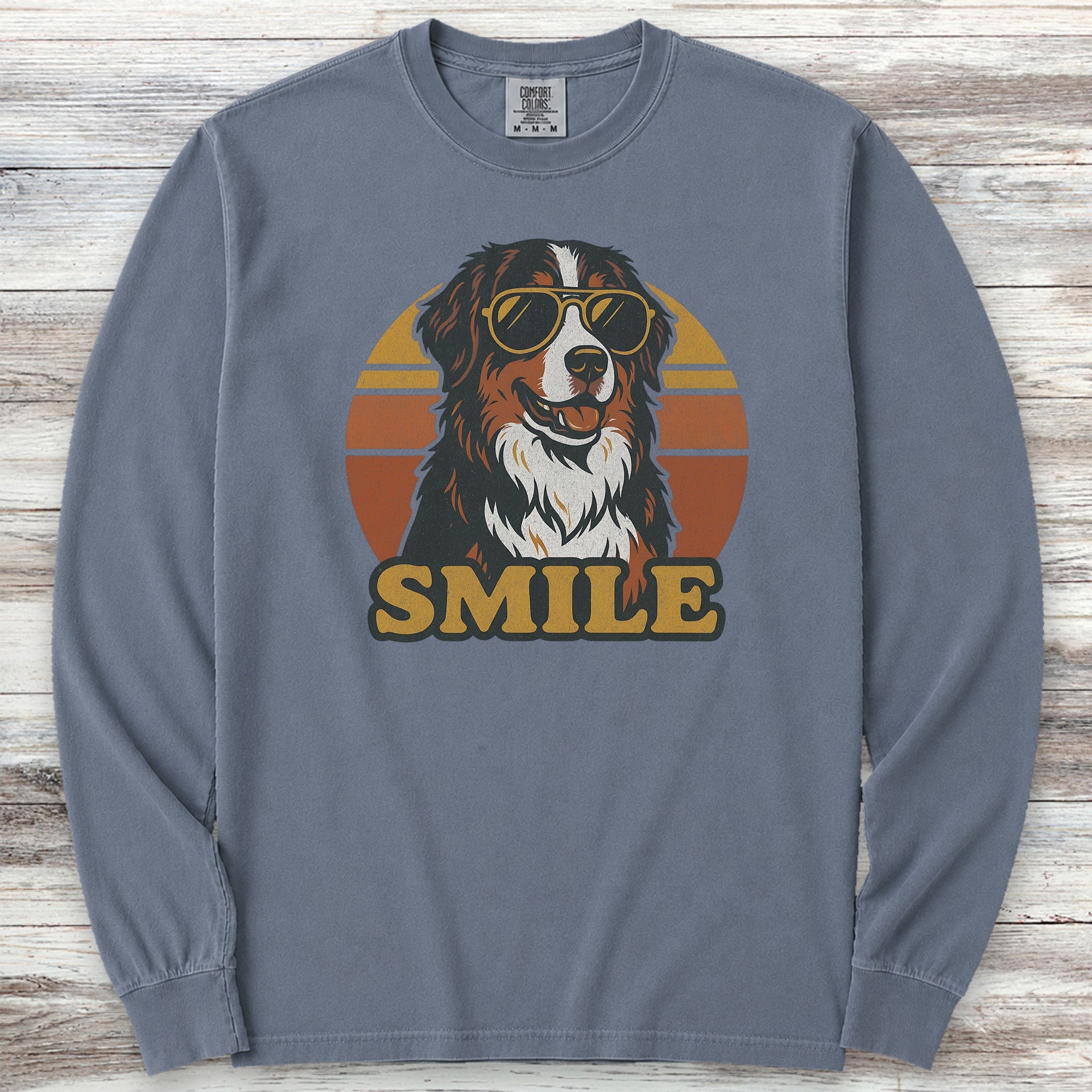Bernese Mountain Dog Smile Long Sleeve Tee - Blue Jean