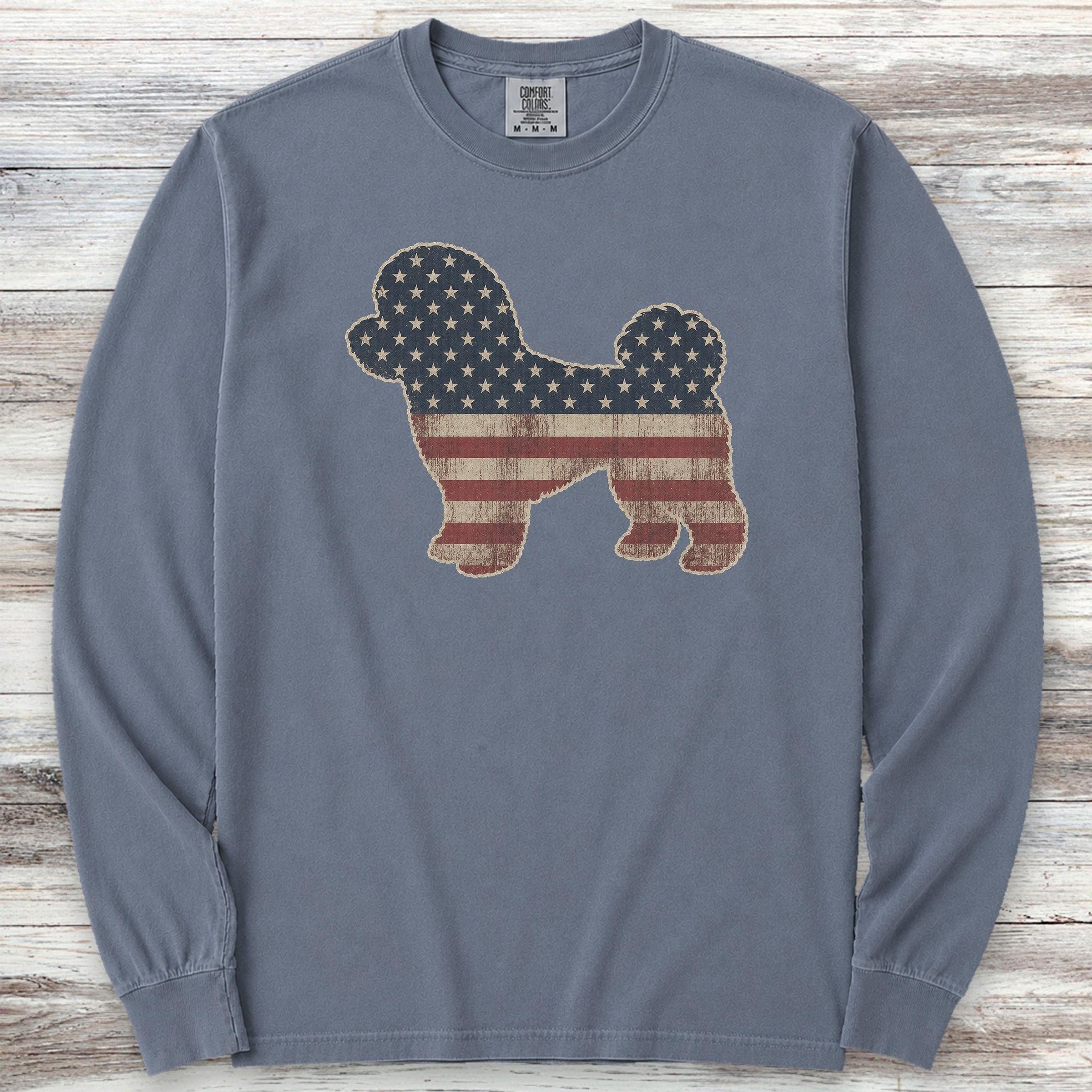 Bichon Frise Vintage USA Long Sleeve Tee - Blue Jean