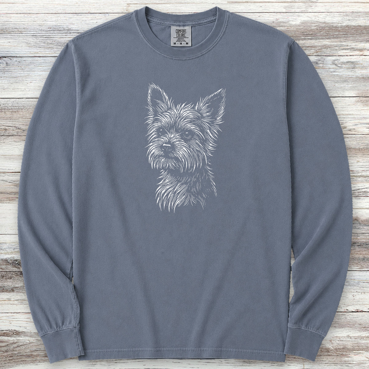 Yorkshire Terrier Sketch Long Sleeve Tee - Blue Jean