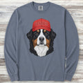 Bernese Mountain Dog Berner Hat Long Sleeve Tee - Blue Jean