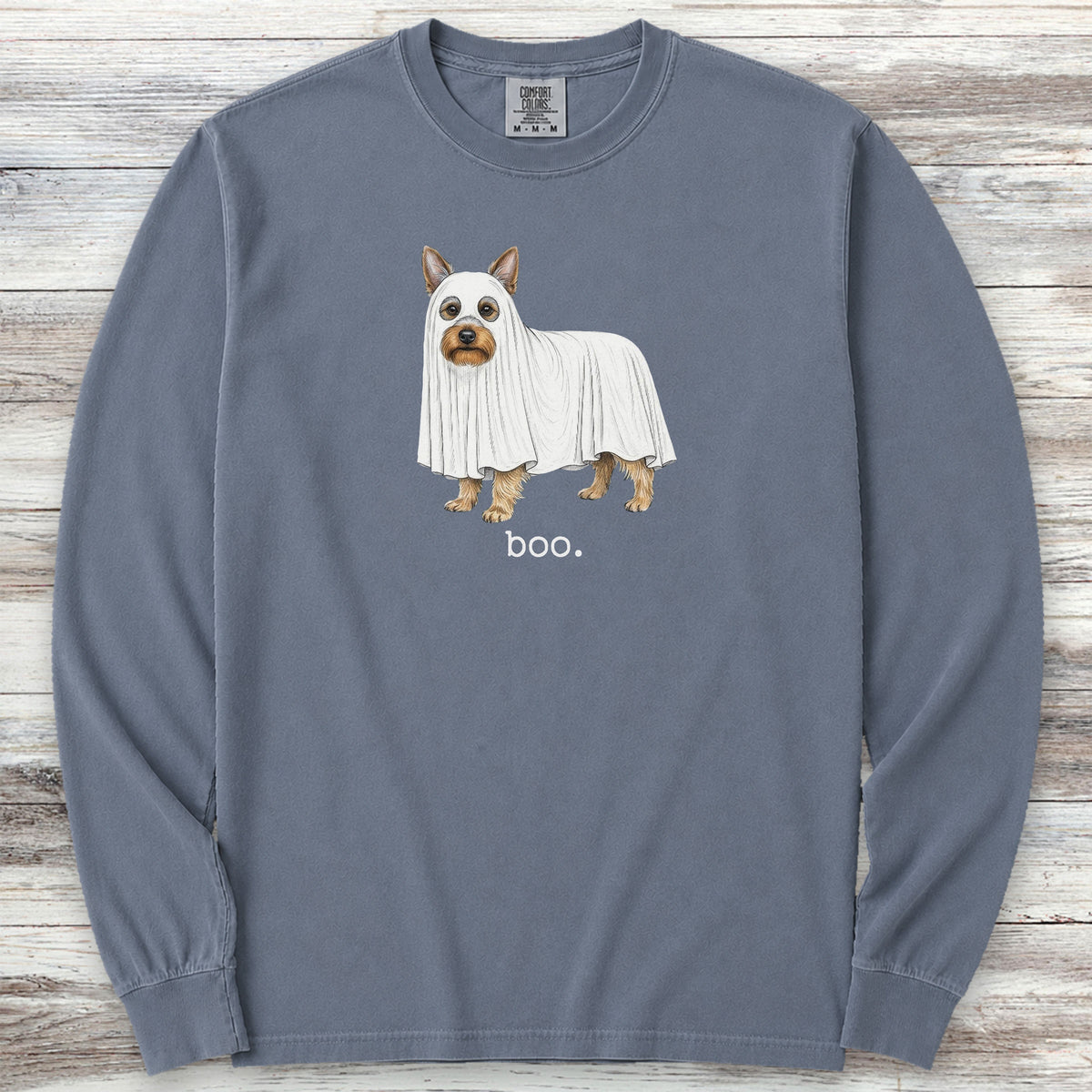 Silky Terrier Boo Long Sleeve Tee - Blue Jean