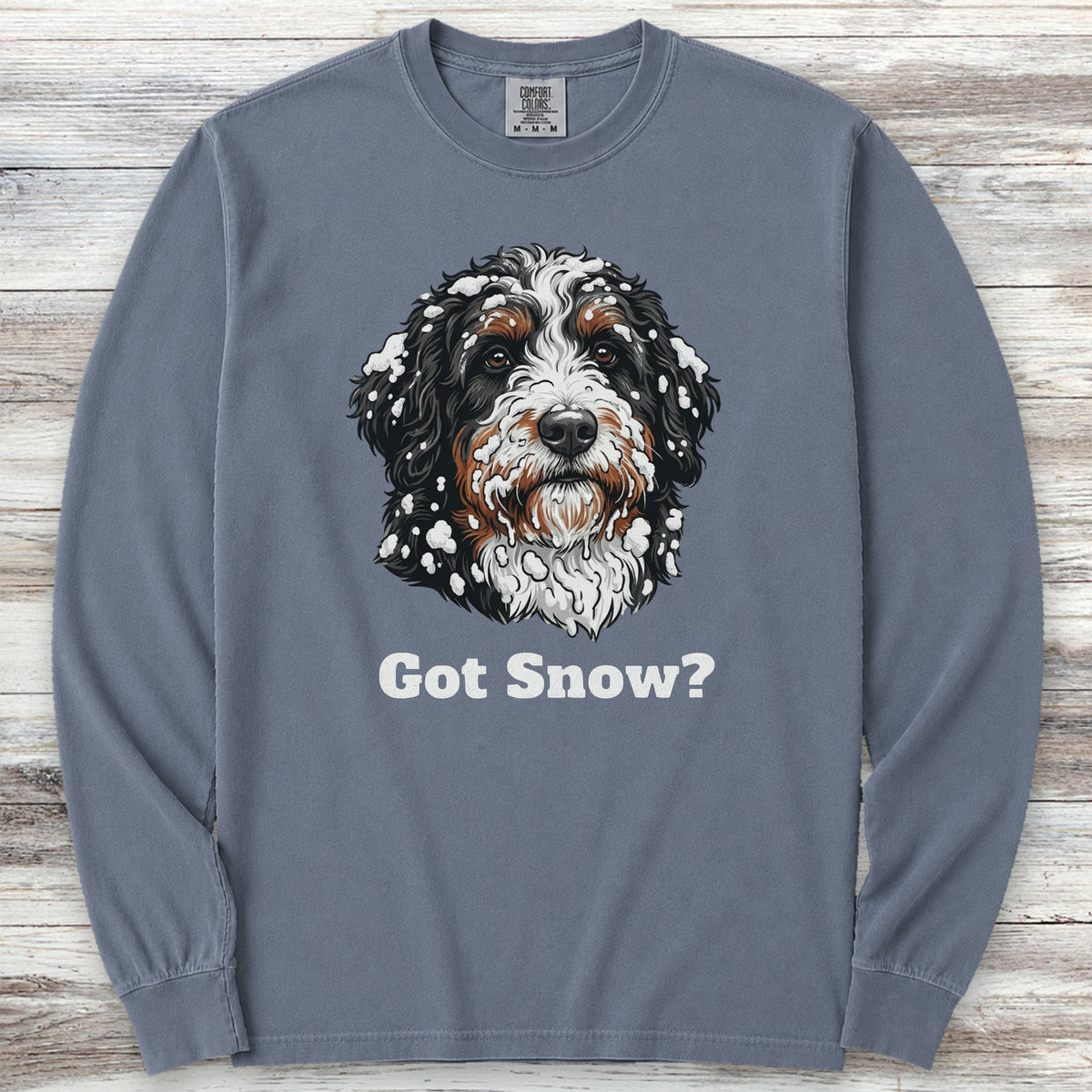 Bernedoodle Got Snow Long Sleeve Tee - Blue Jean